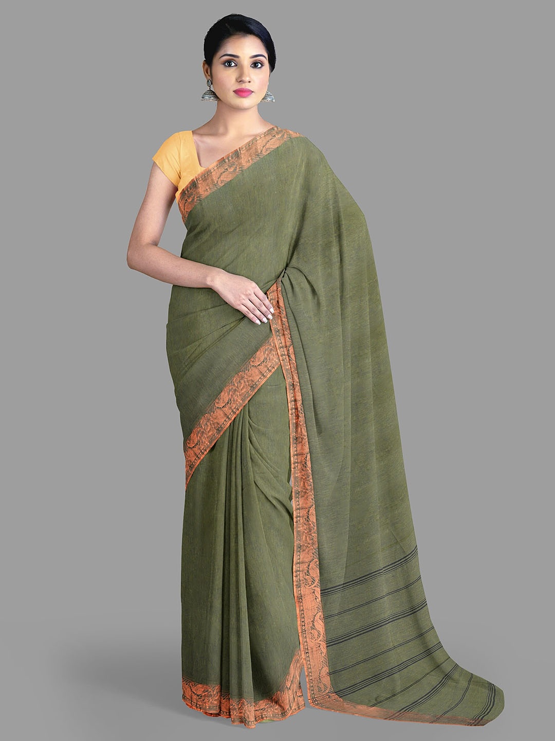 

The Chennai Silks Zari Pure Cotton Taant Saree, Green