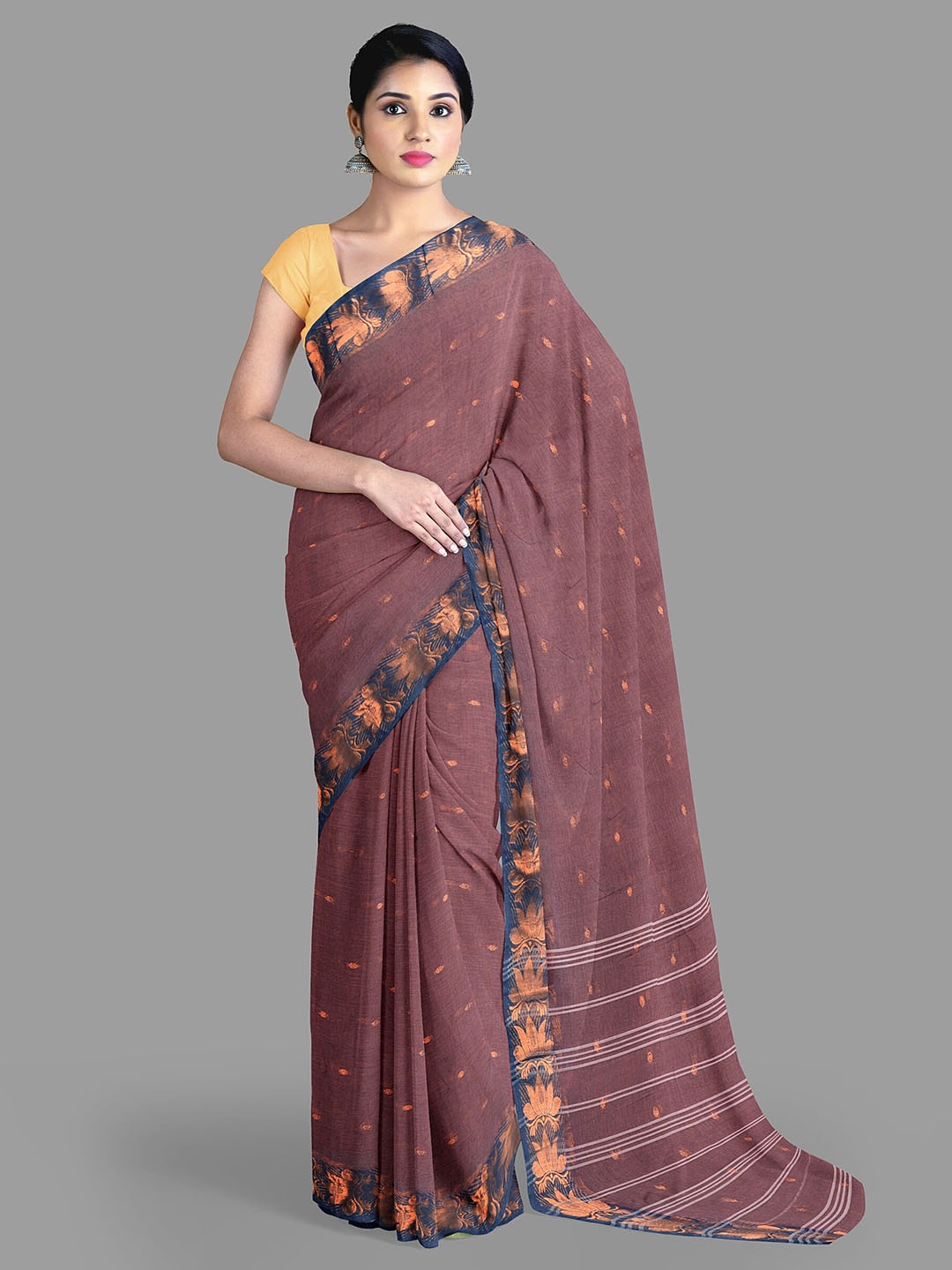 

The Chennai Silks Woven Design Zari Pure Cotton Taant Saree, Burgundy