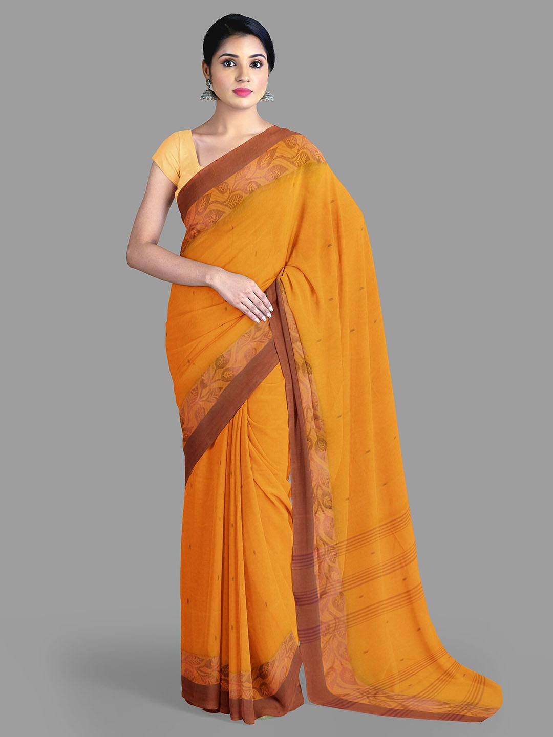 

The Chennai Silks Woven Design Pure Cotton Taant Saree, Mustard