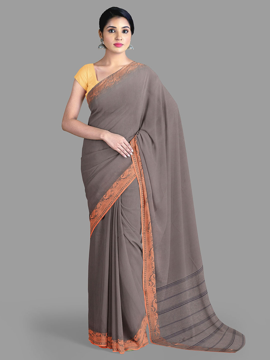 

The Chennai Silks Zari Pure Cotton Taant Saree, Grey