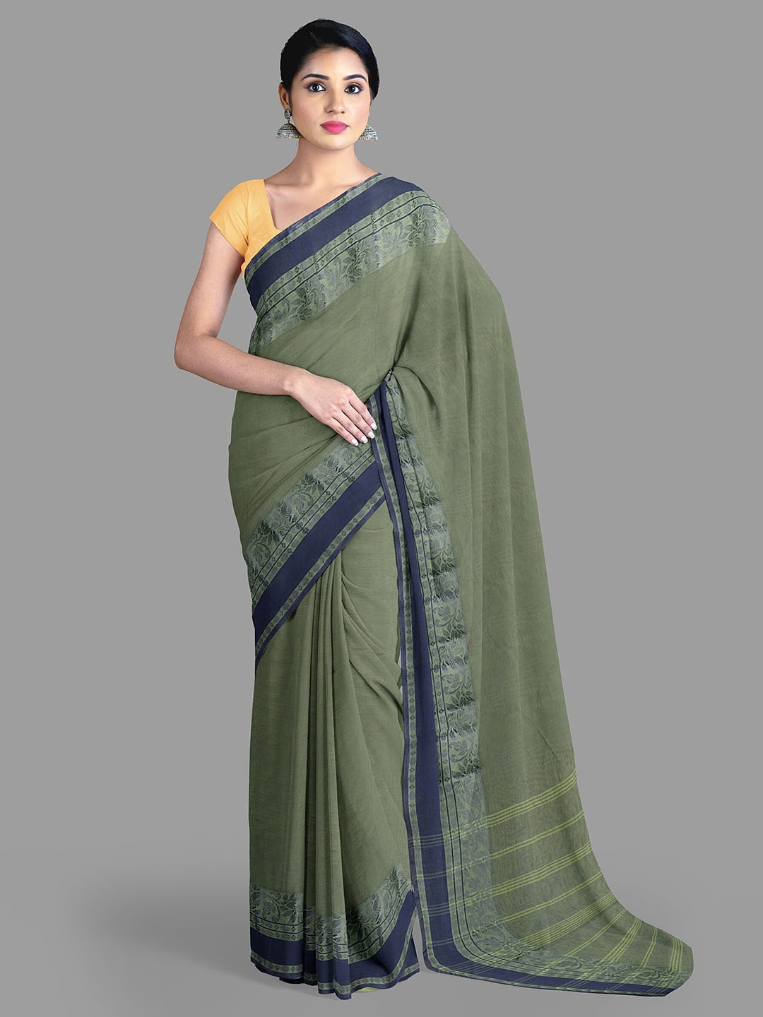 

The Chennai Silks Pure Cotton Taant Saree, Green
