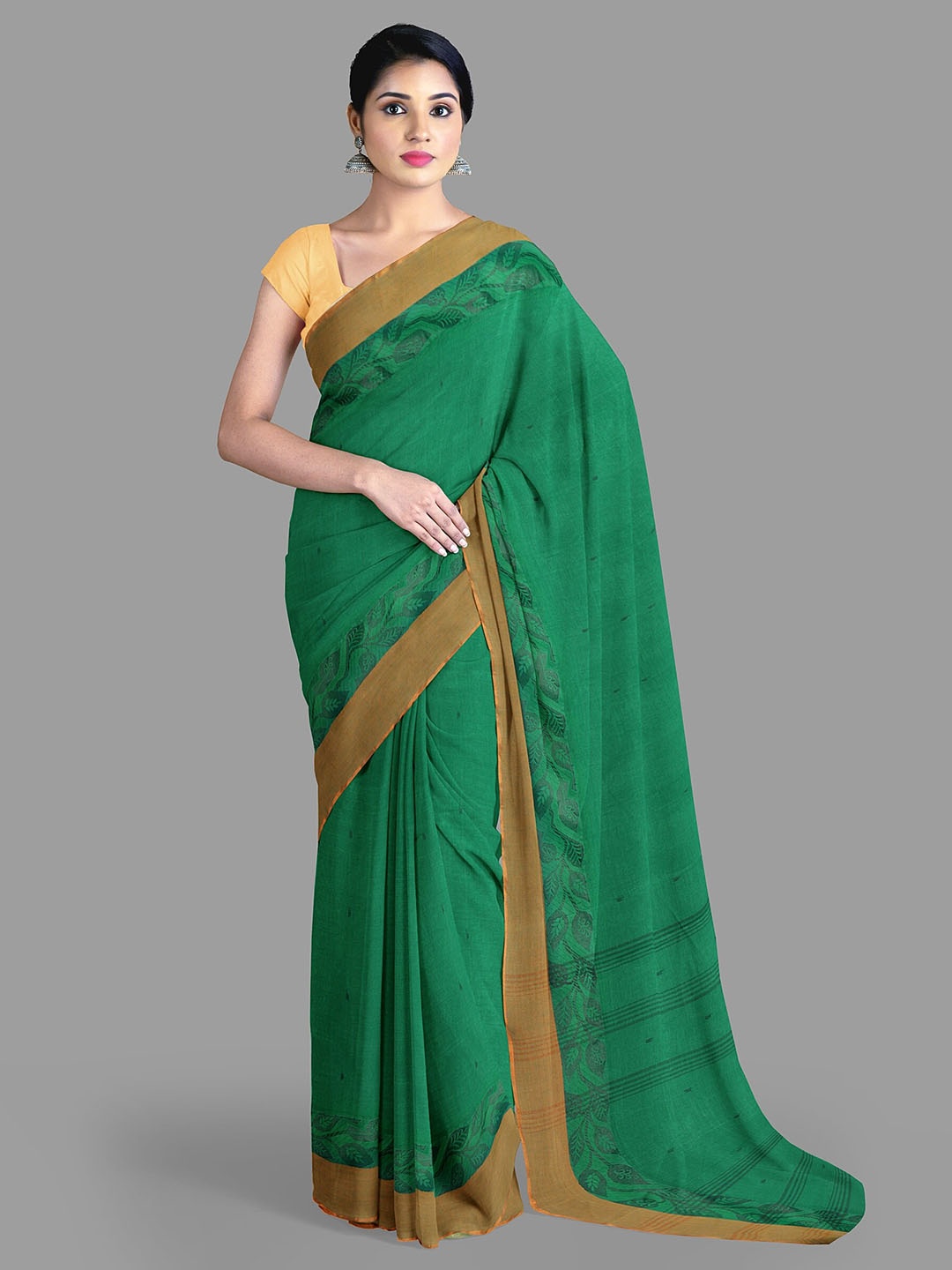 

The Chennai Silks Pure Cotton Taant Saree, Green