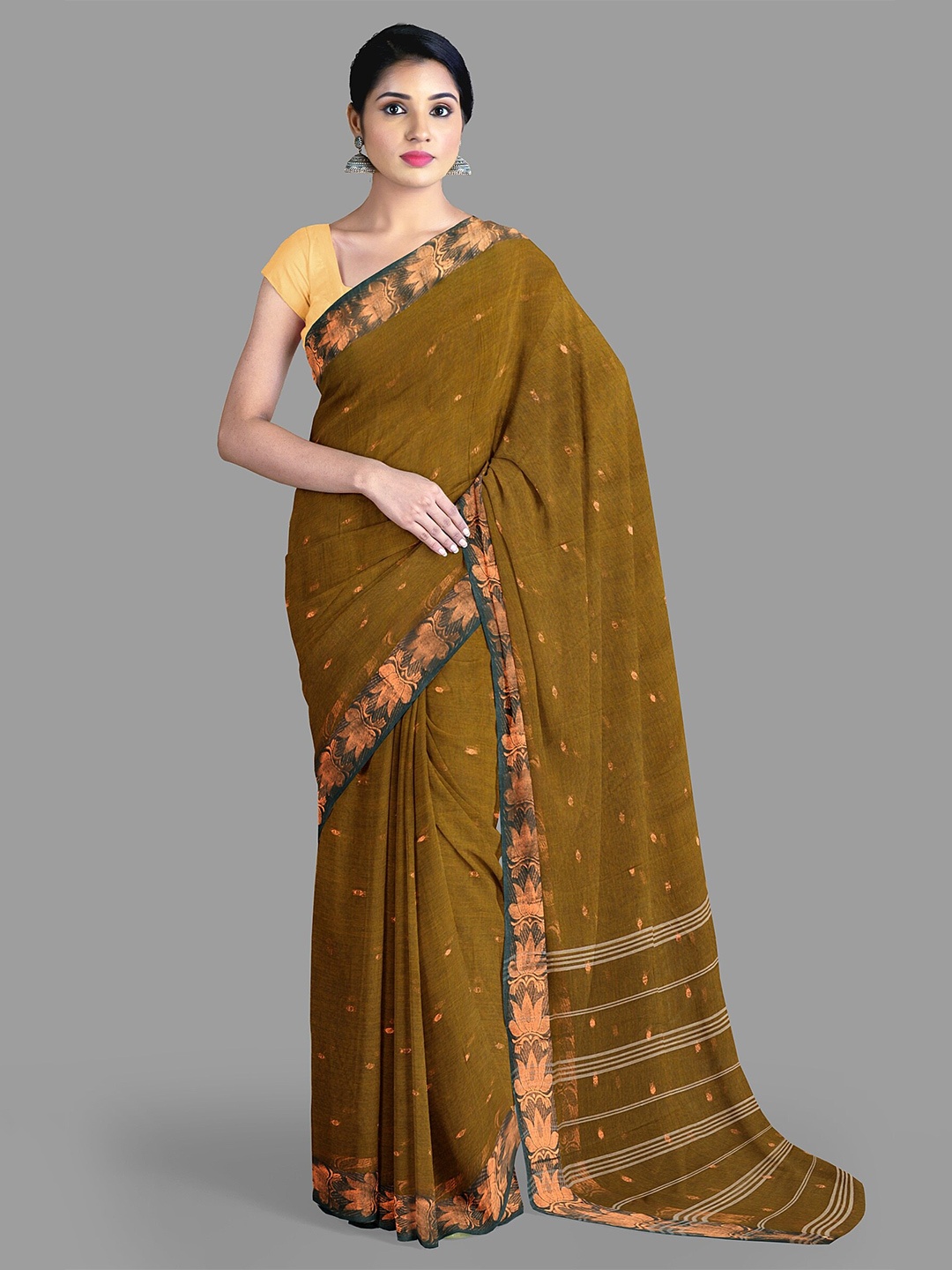 

The Chennai Silks Woven Design Zari Pure Cotton Taant Saree, Mustard