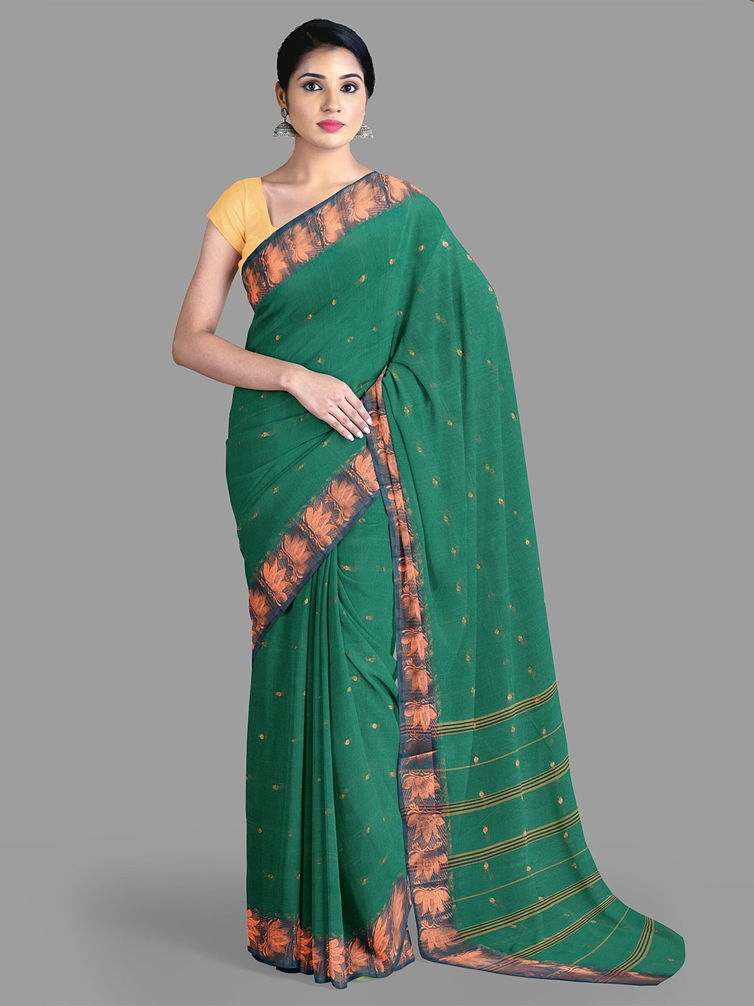 

The Chennai Silks Woven Design Zari Pure Cotton Taant Saree, Green