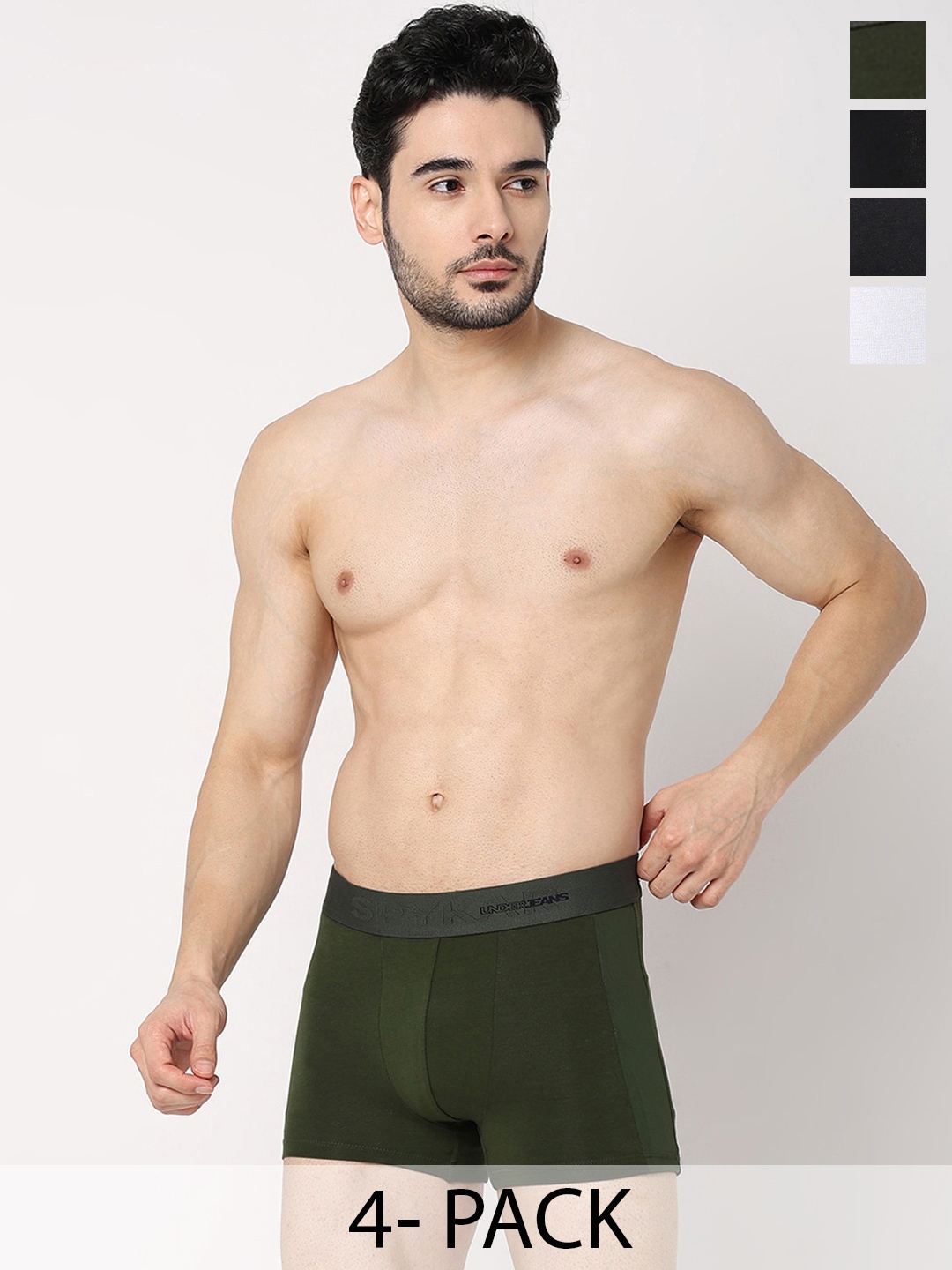 

UnderJeans by Spykar Pack Of 4 Mid-Rise Trunk, Black