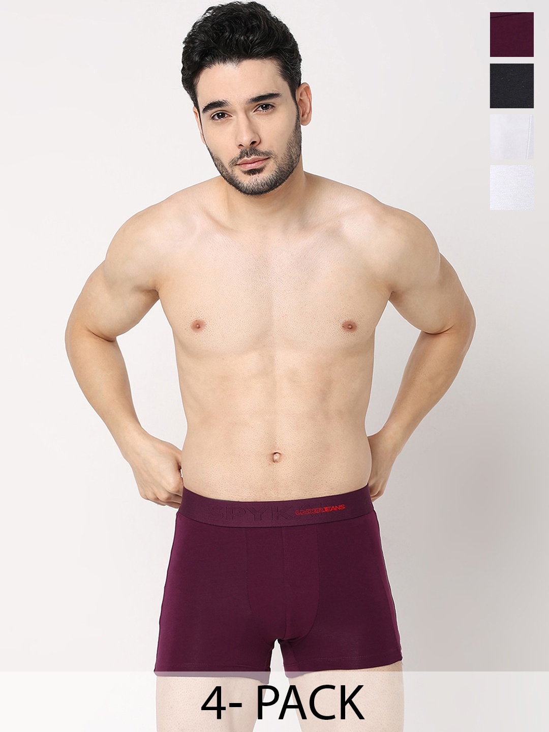

UnderJeans by Spykar Pack Of 4 Mid-Rise Trunk, Burgundy