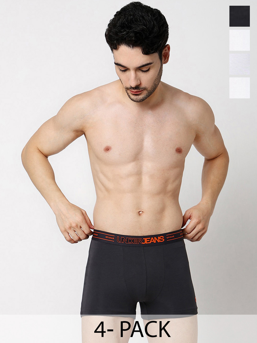 

UnderJeans by Spykar Pack Of 4 Mid-Rise Trunk, Grey