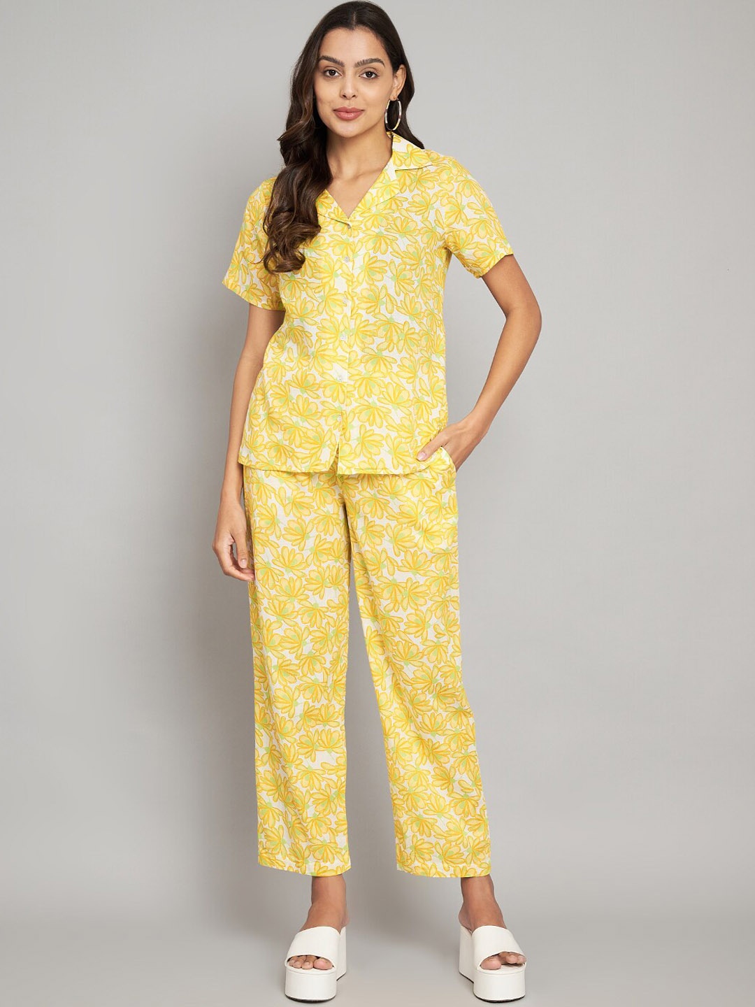 

Amagyaa Printed Pure Cotton Shirt With Trousers Co-Ords, Yellow