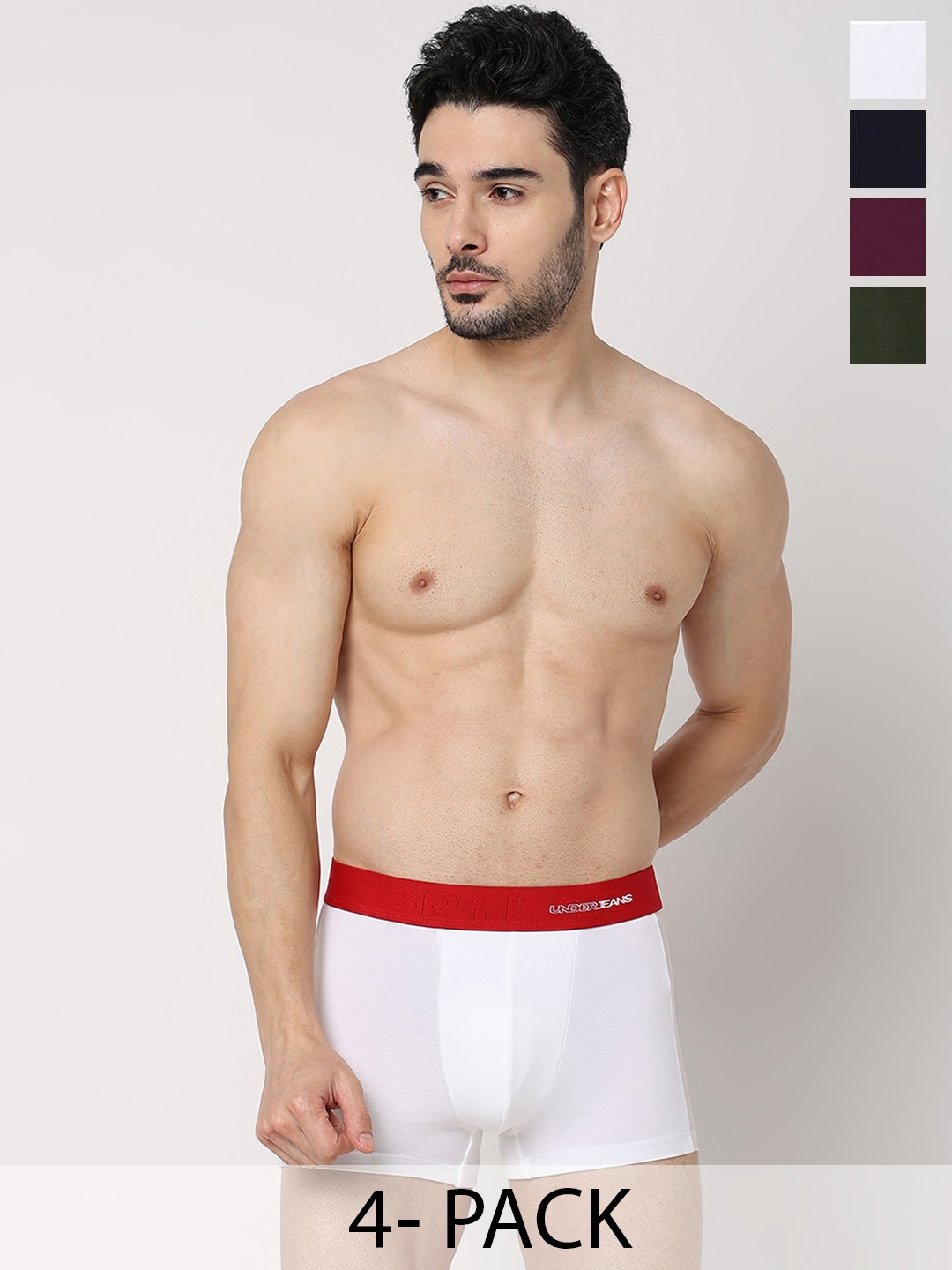 

UnderJeans by Spykar Pack Of 4 Mid-Rise Trunk, Burgundy