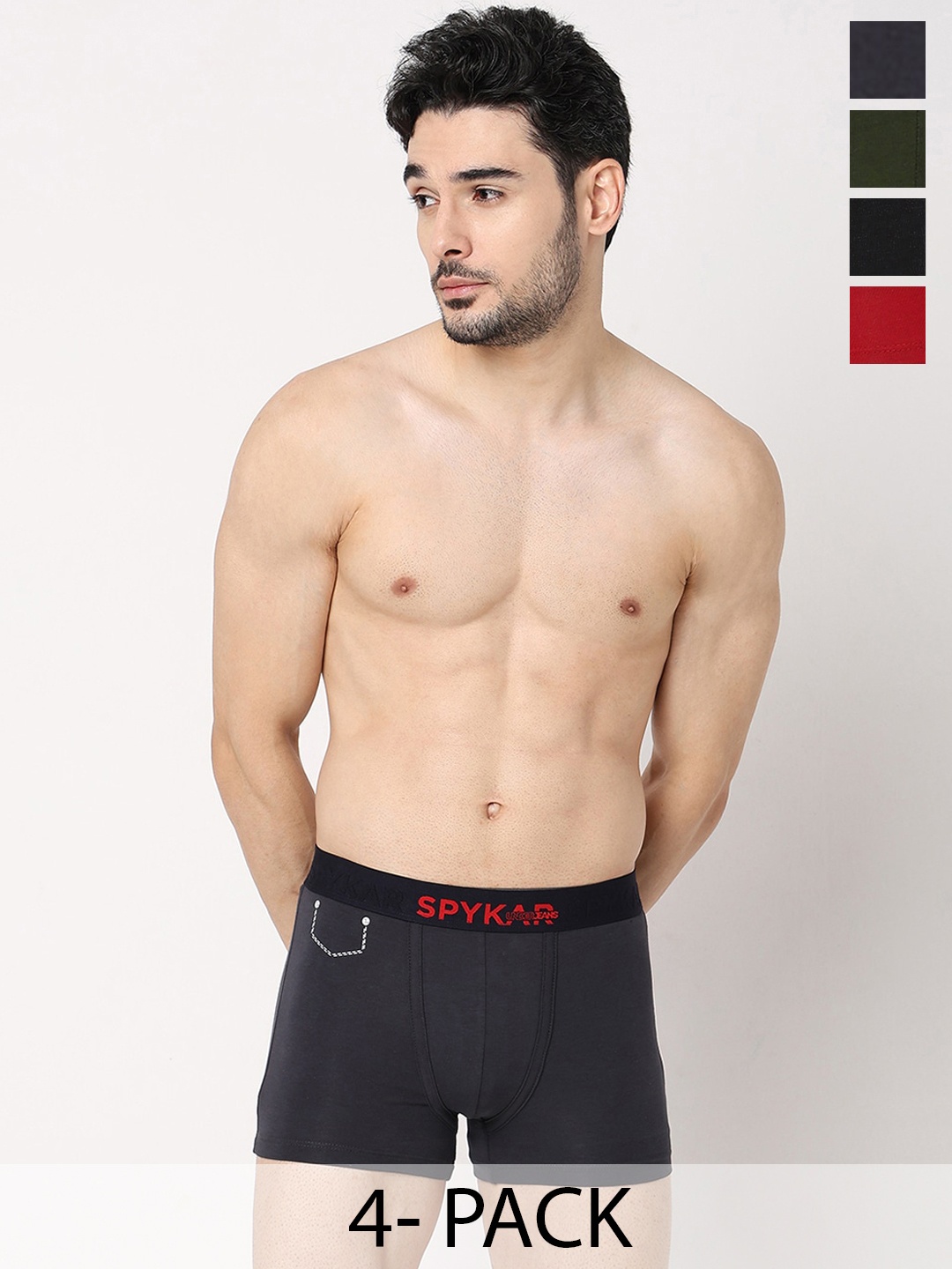 

UnderJeans by Spykar Pack Of 4 Mid-Rise Trunk, Charcoal