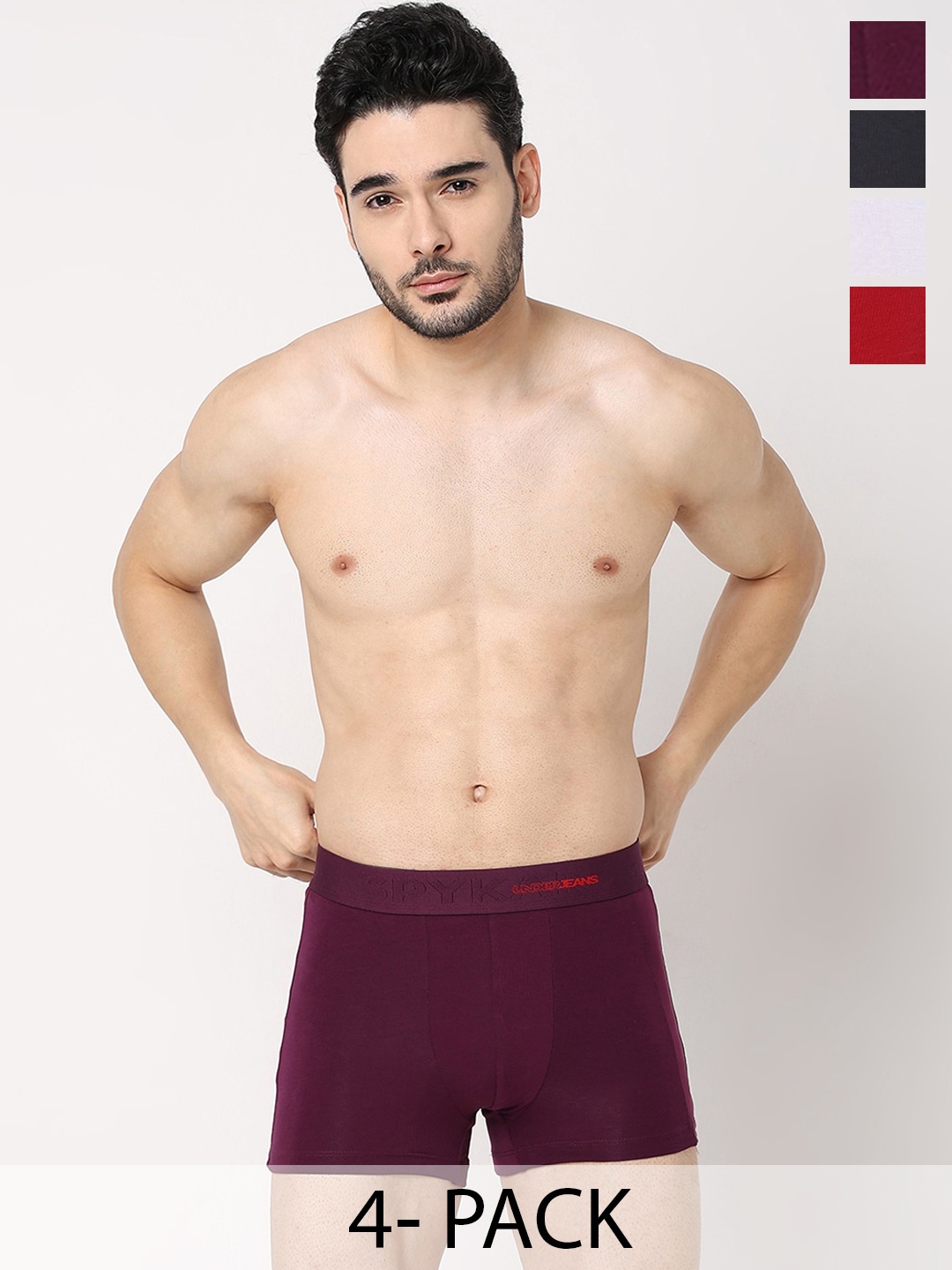 

UnderJeans by Spykar Pack Of 4 Mid-Rise Trunk, Burgundy
