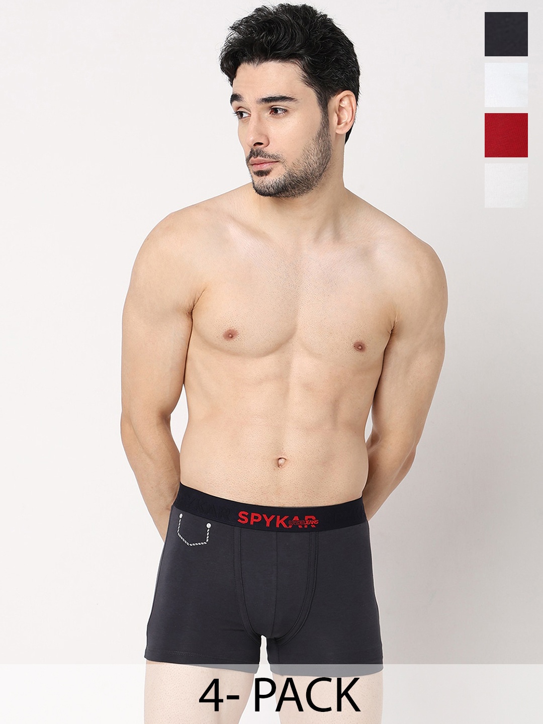 

UnderJeans by Spykar Pack Of 4 Mid-Rise Trunk, Charcoal