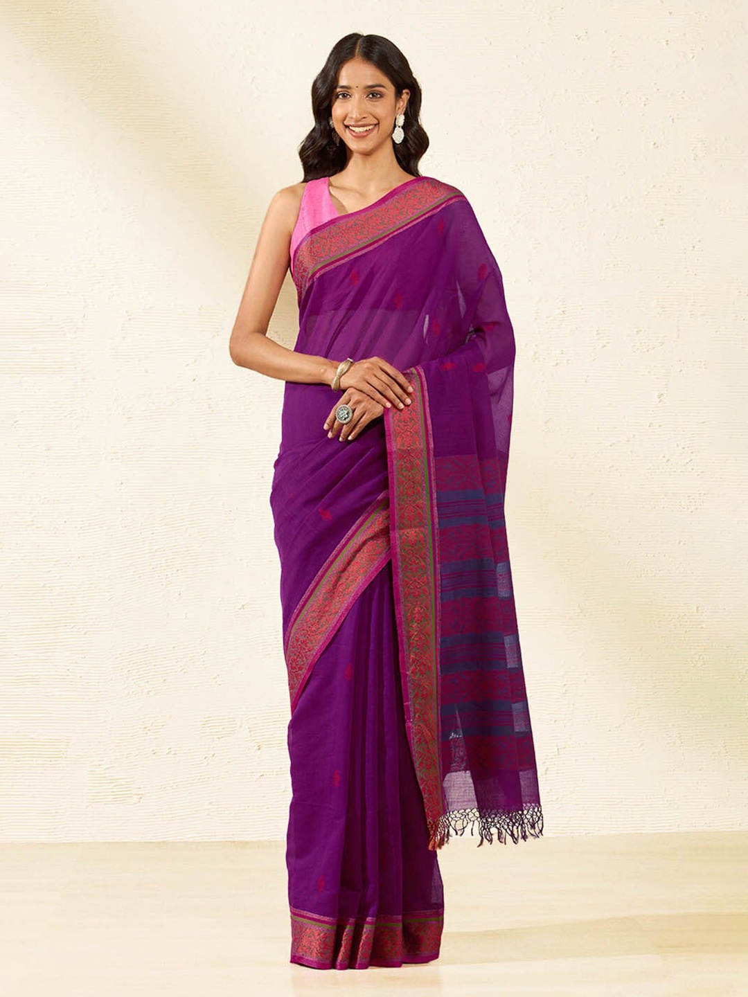 

Taneira Woven Design Pure Cotton Jamdani Saree, Purple