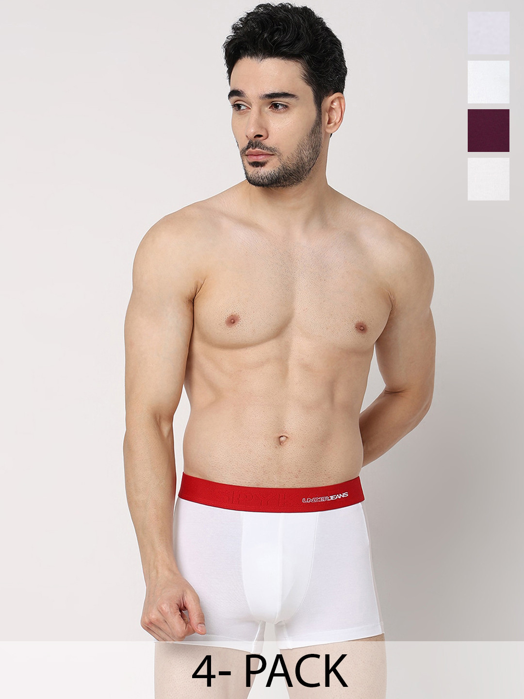 

UnderJeans by Spykar Pack Of 4 Mid-Rise Trunk, Burgundy