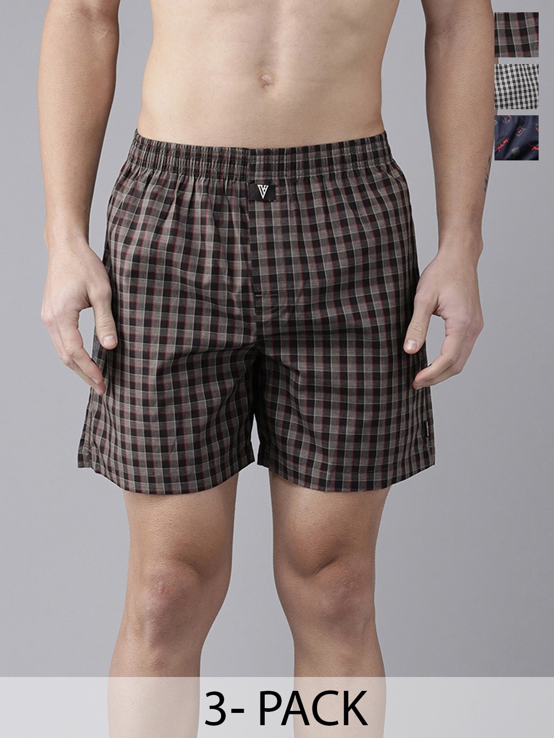 

Van Heusen Pack Of 3 Checked Pure Cotton Boxers 15672378-1-18941192, Black