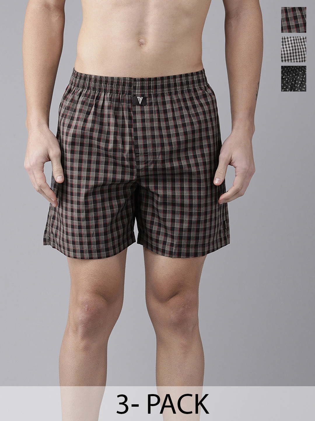 

Van Heusen Pack Of 3 Checked Pure Cotton Boxers 15672530-1-18941192, Black
