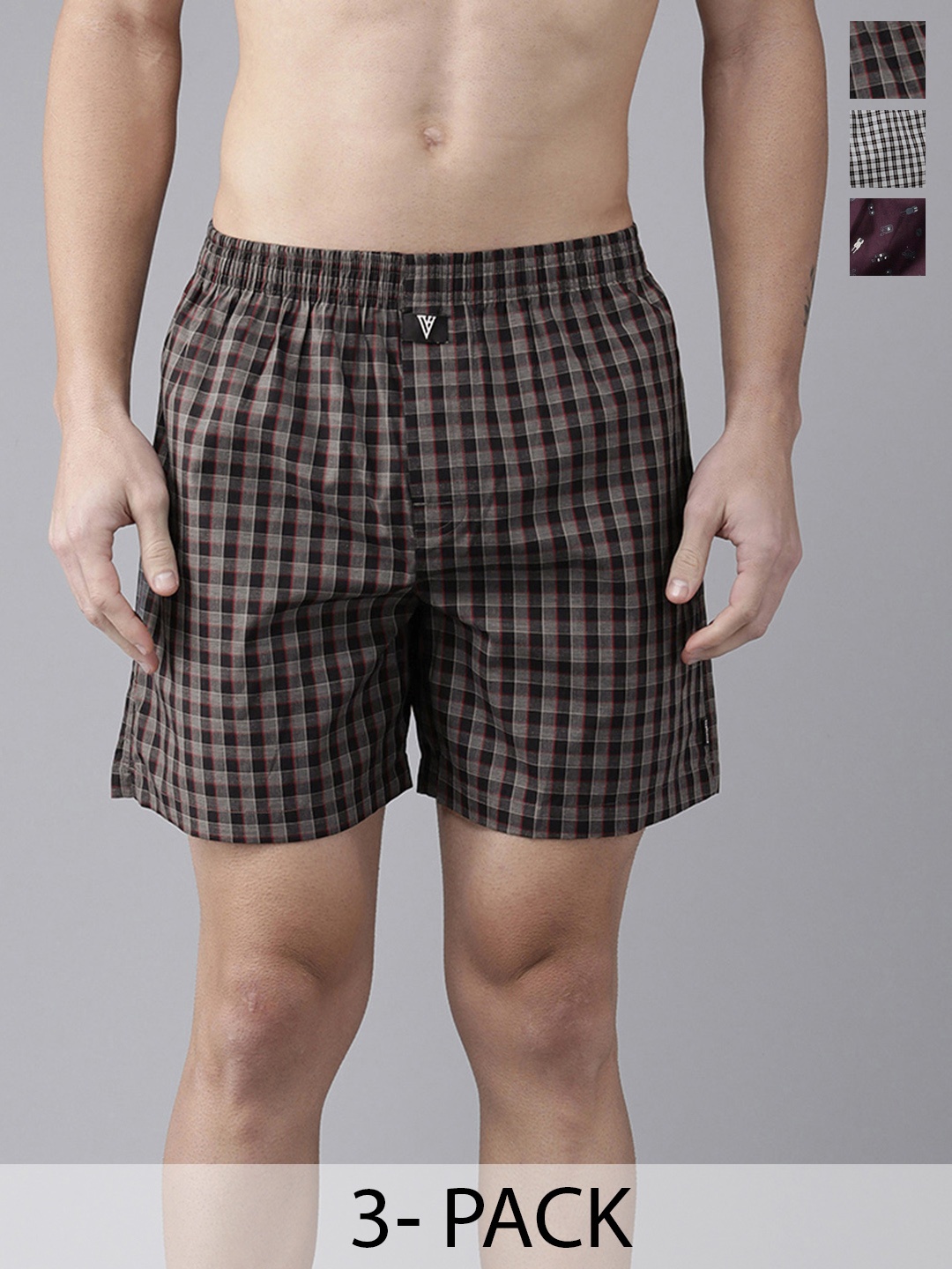 

Van Heusen Pack Of 3 Checked Pure Cotton Boxers 18941192-1-15672616, Black