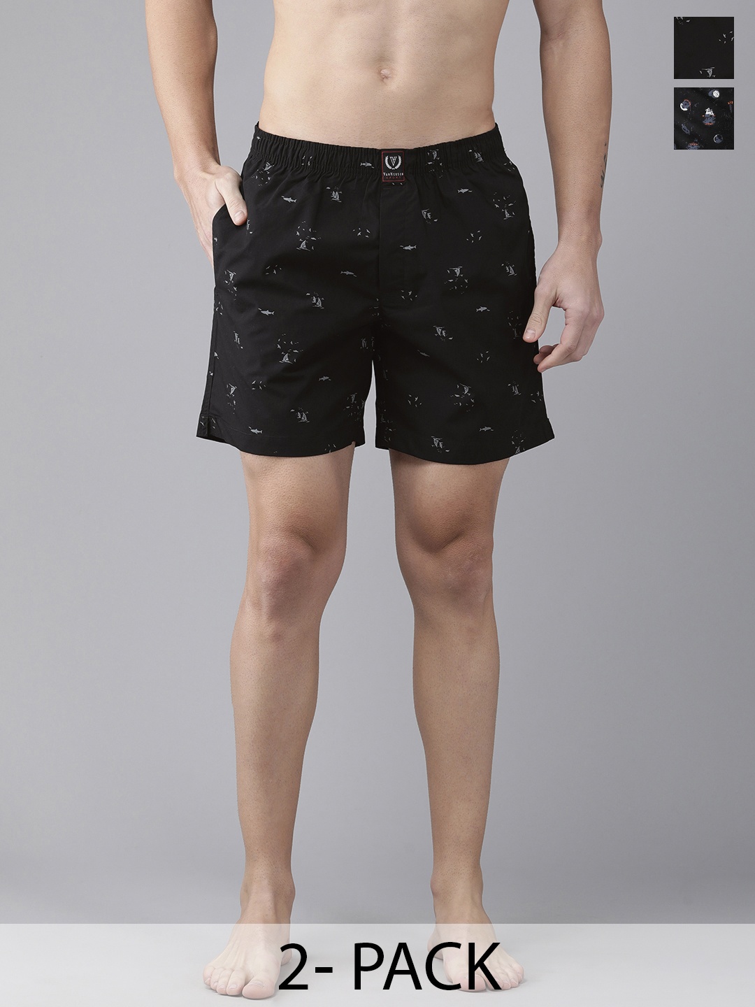 

Van Heusen Pack Of 2 Printed Pure Cotton Boxers 15672734-1-18941142, Black