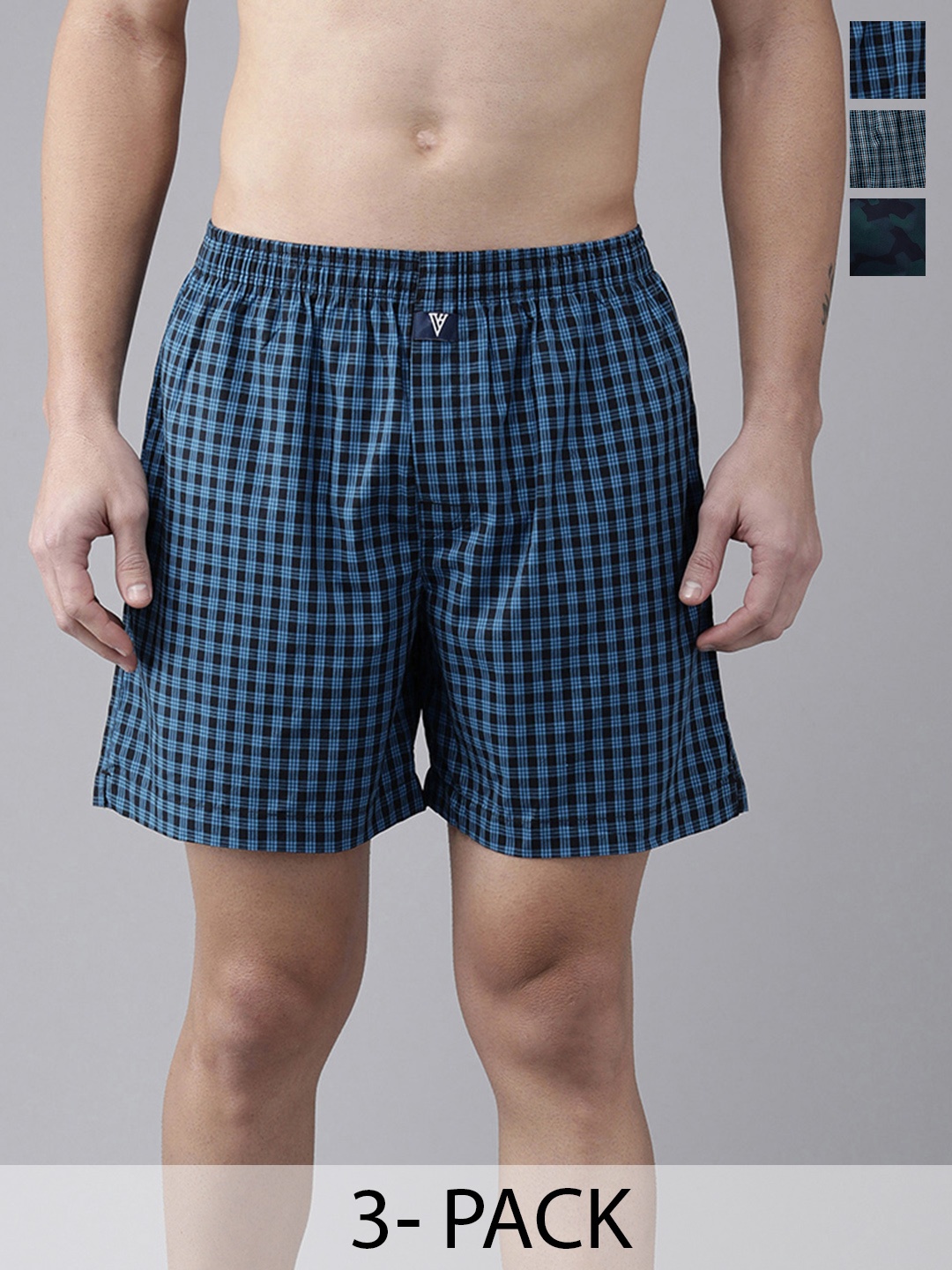 

Van Heusen Pack Of 3 Checked Pure Cotton Boxers 18941122-1-18941150, Blue