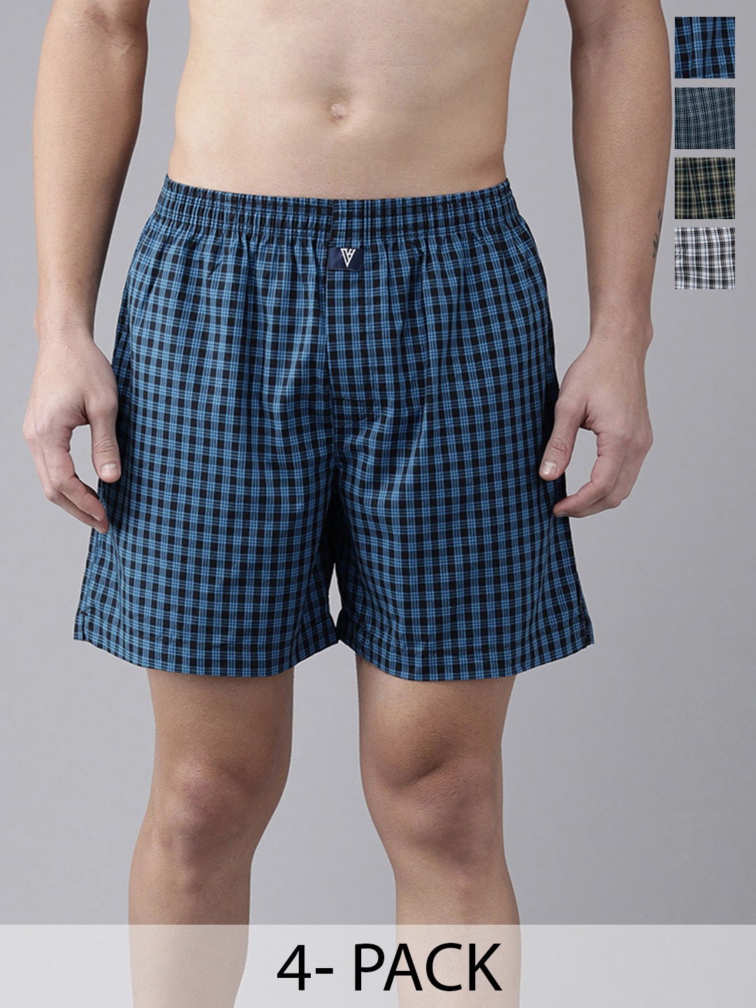 

Van Heusen Pack Of 4 Checked Pure Cotton Boxers 18941122-1-18941194, Blue