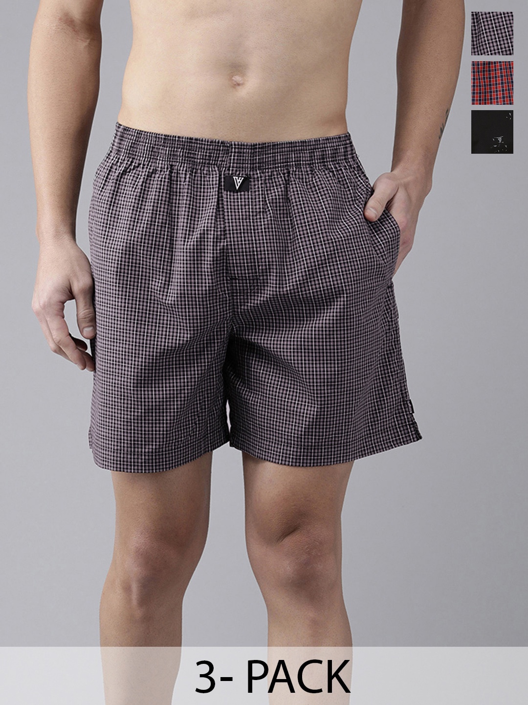 

Van Heusen Pack Of 3 Checked Pure Cotton Boxers 18941136-1-18941142, Grey