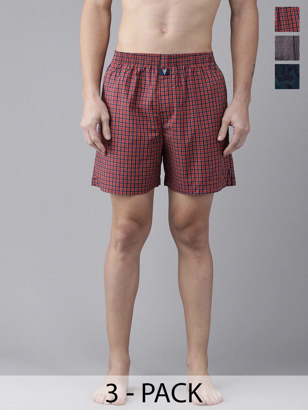 

Van Heusen Pack Of 3 Checked Pure Cotton Boxers 18941136-1-18941150, Grey