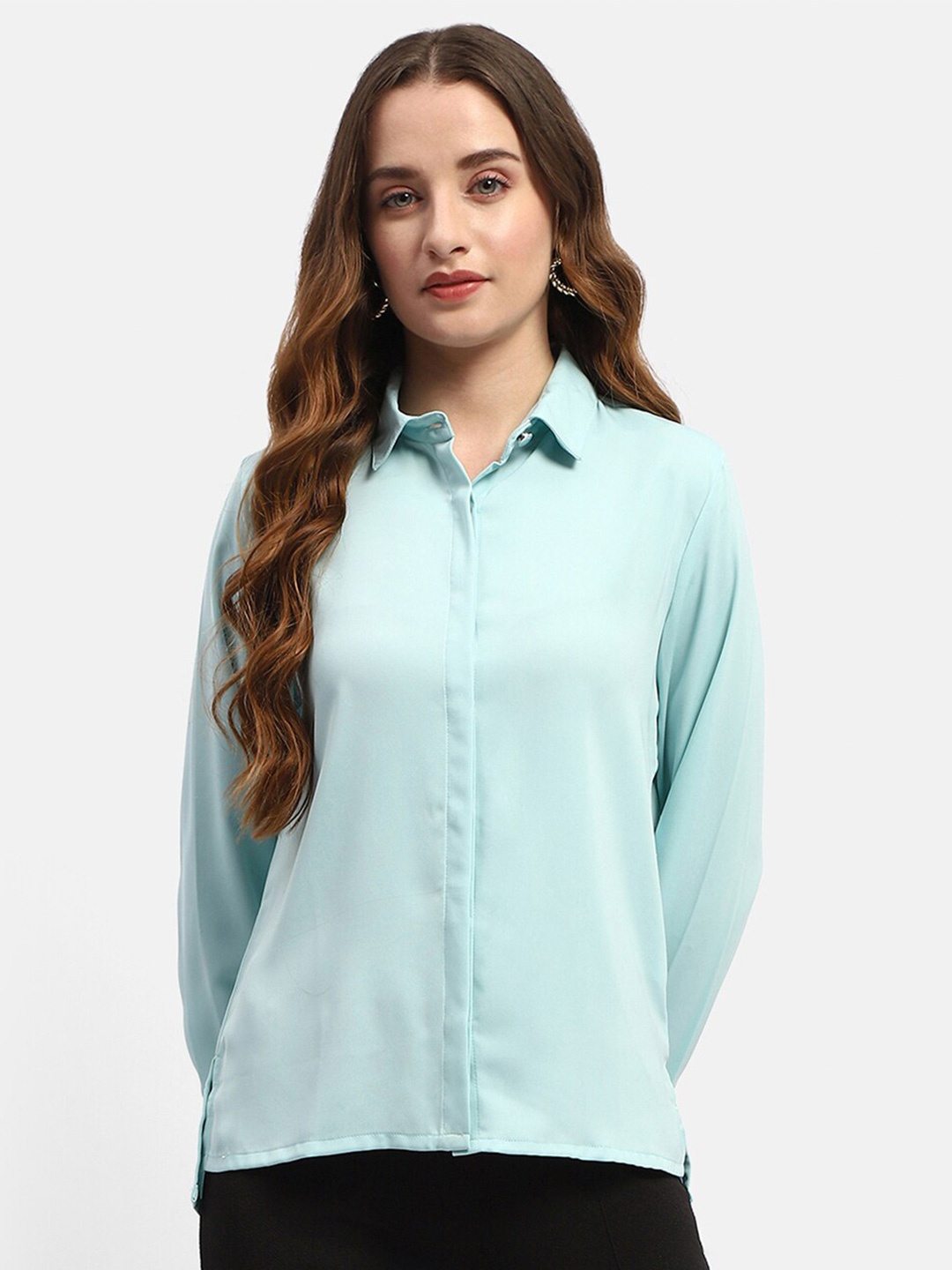

Madame Spread Concealed Button Placket Casual Shirt, Blue