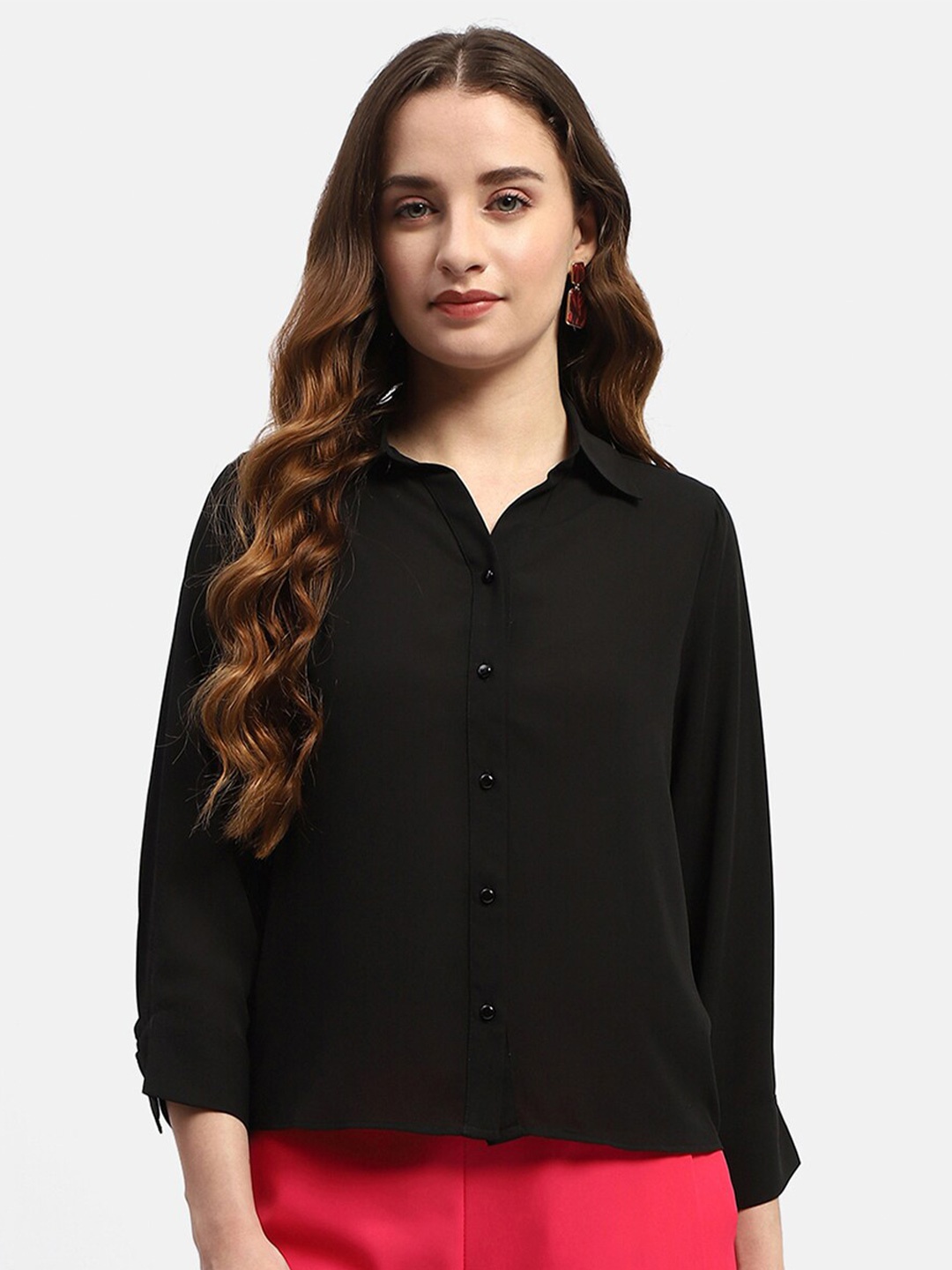 

Madame Spread Collar Long Sleeves Opaque Casual Shirt, Black