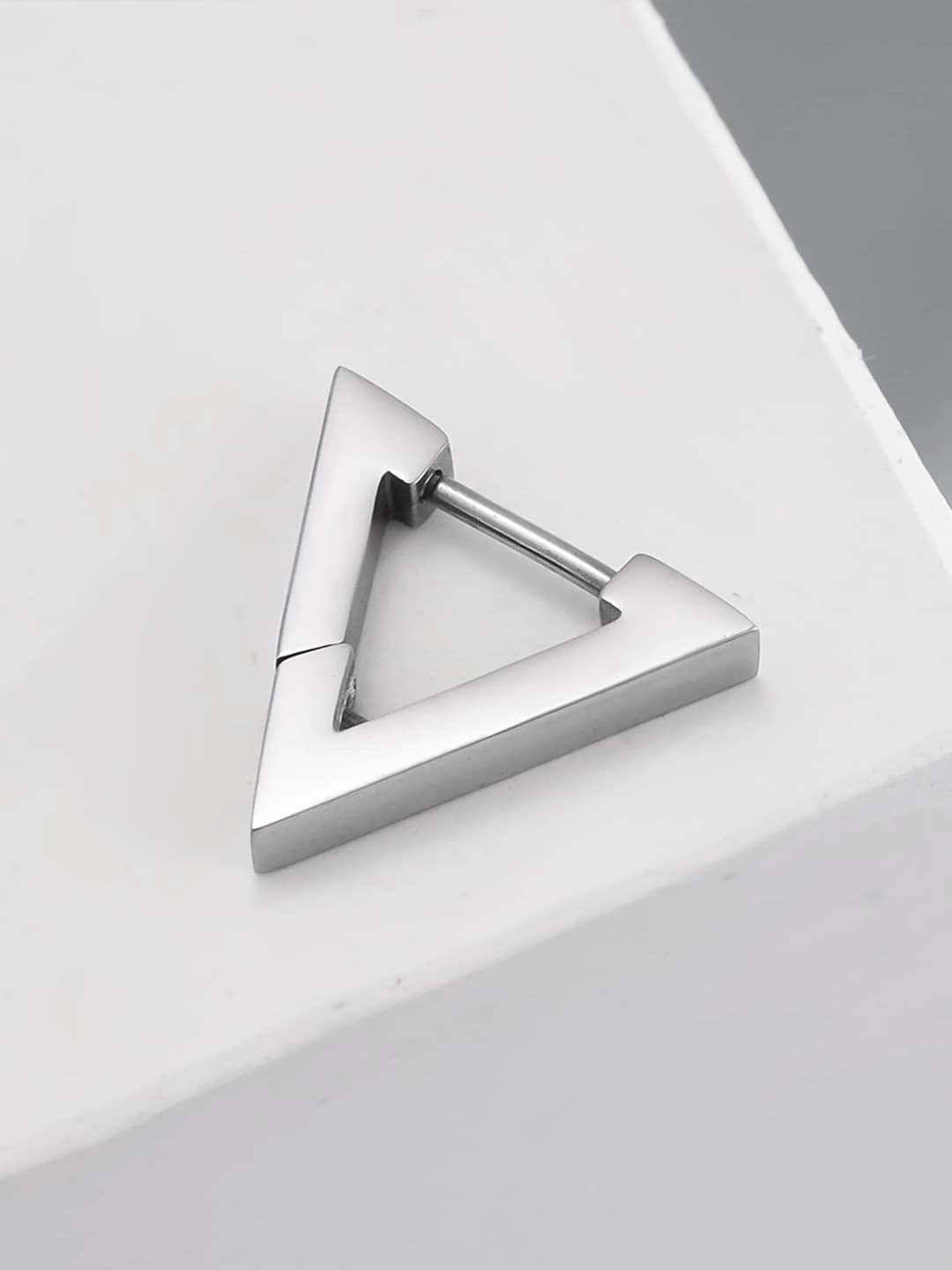 

VAGHBHATT Men Stainless Steel Triangular Hoop Earrings, Silver