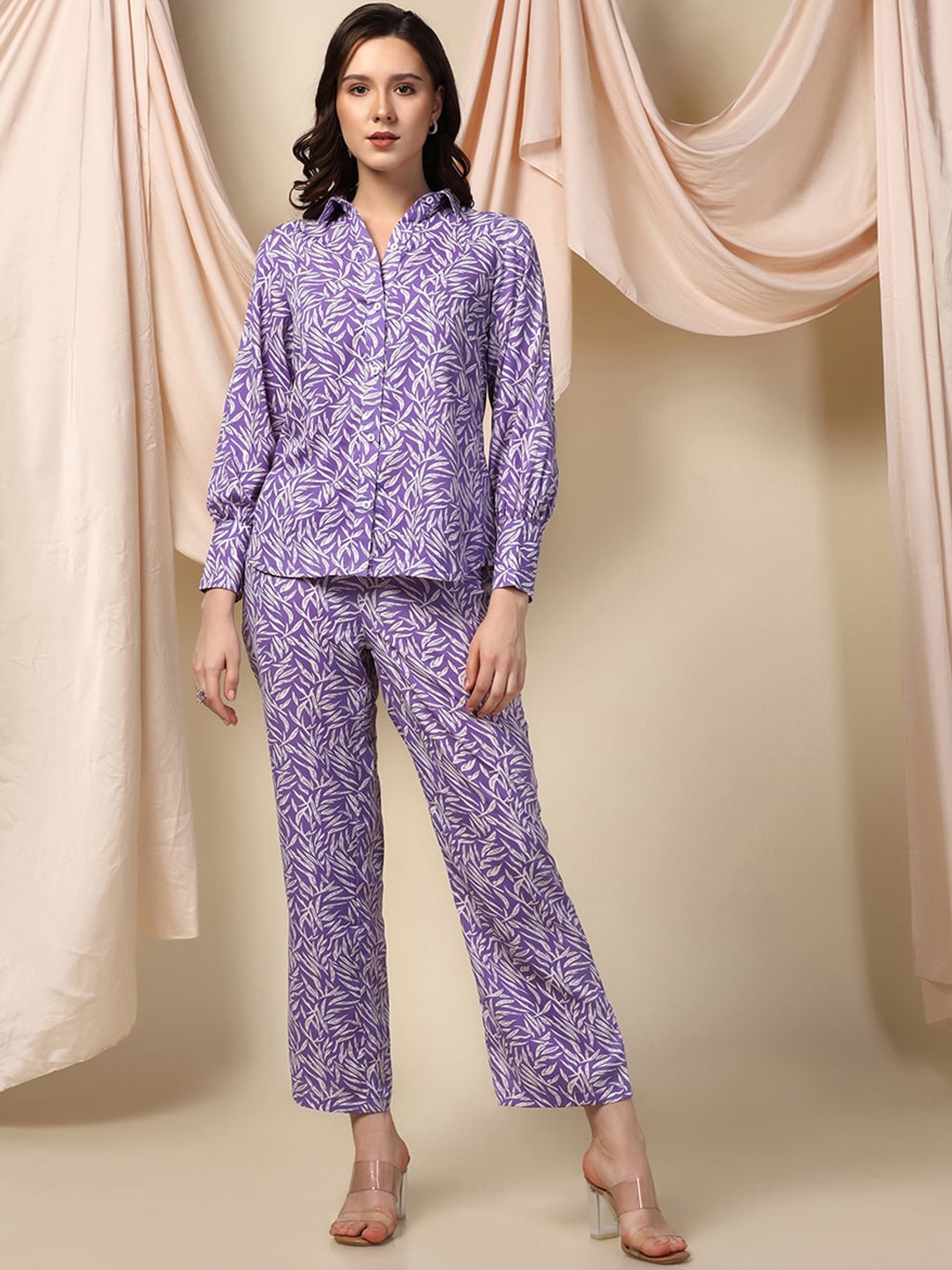 

FASHION DREAM Printed Shirt With Trousers Co-Ords, Purple