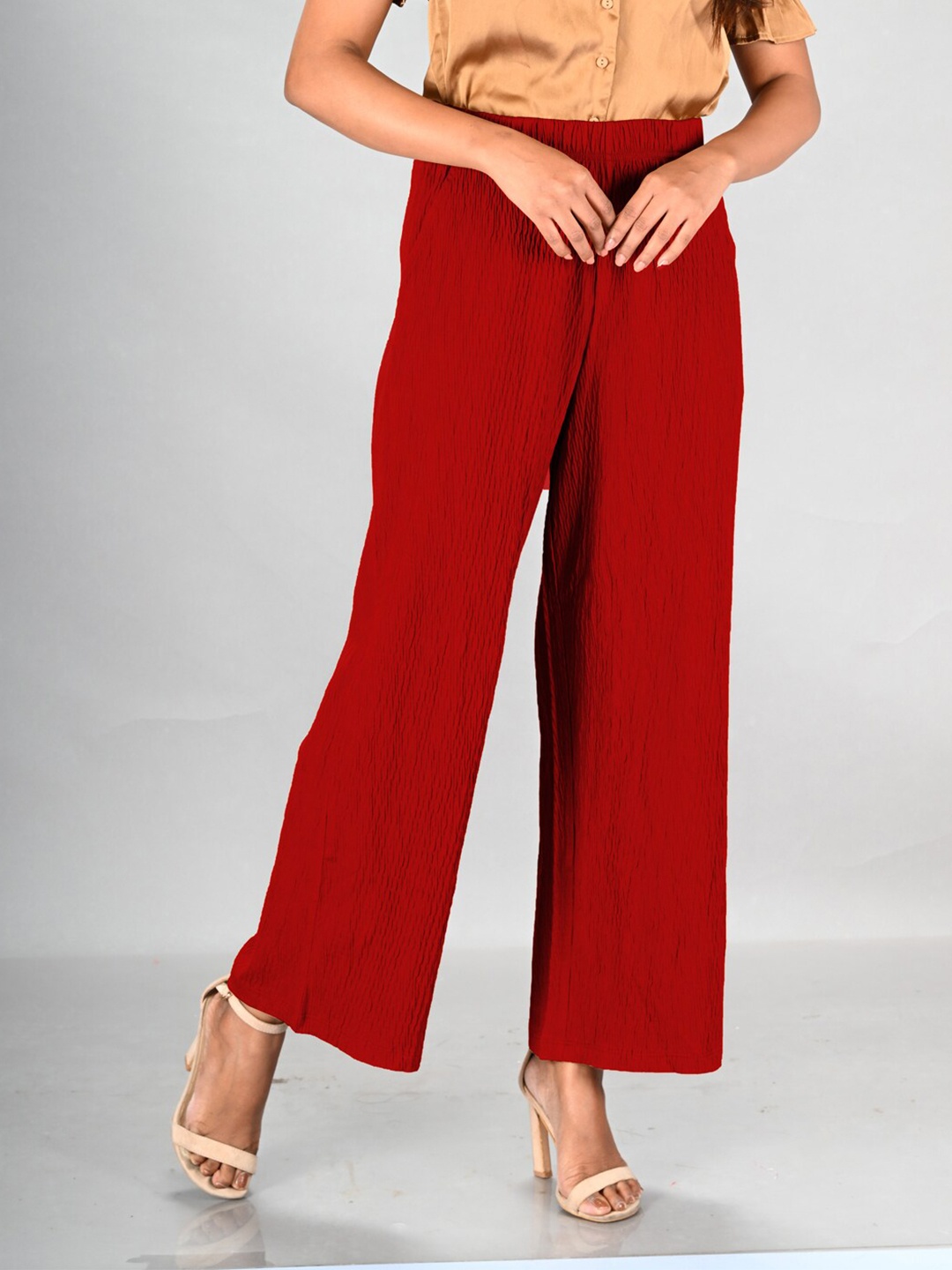 

LYRA Knitted Cotton Wide Leg Palazzos, Red