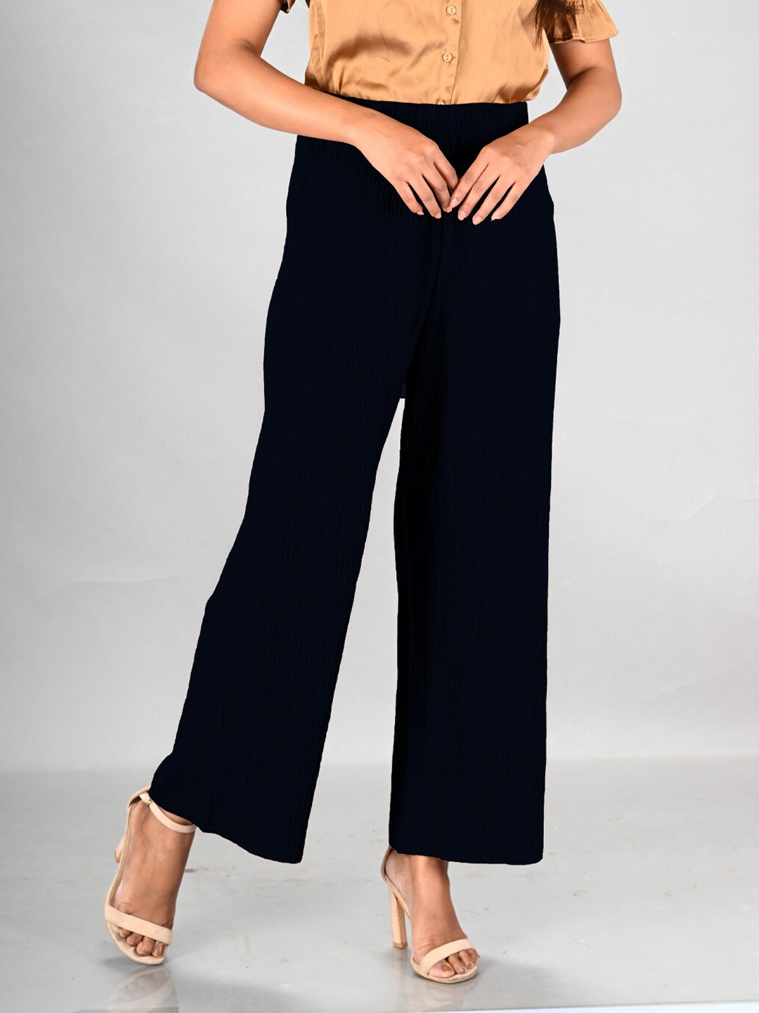 

LYRA Wide Leg Cotton Knitted Palazzo, Navy blue