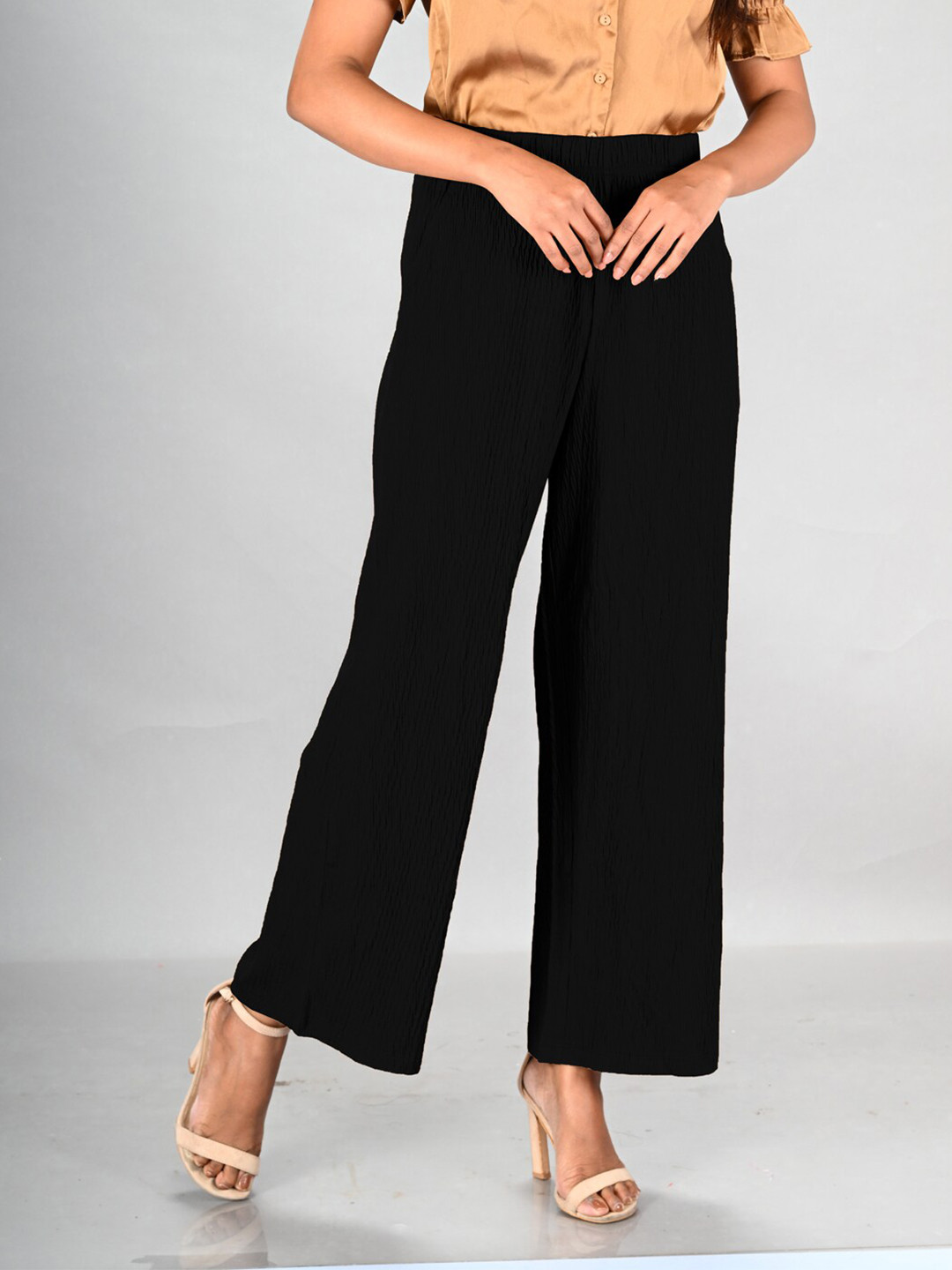 

LYRA Knitted Cotton Straight Palazzos, Black