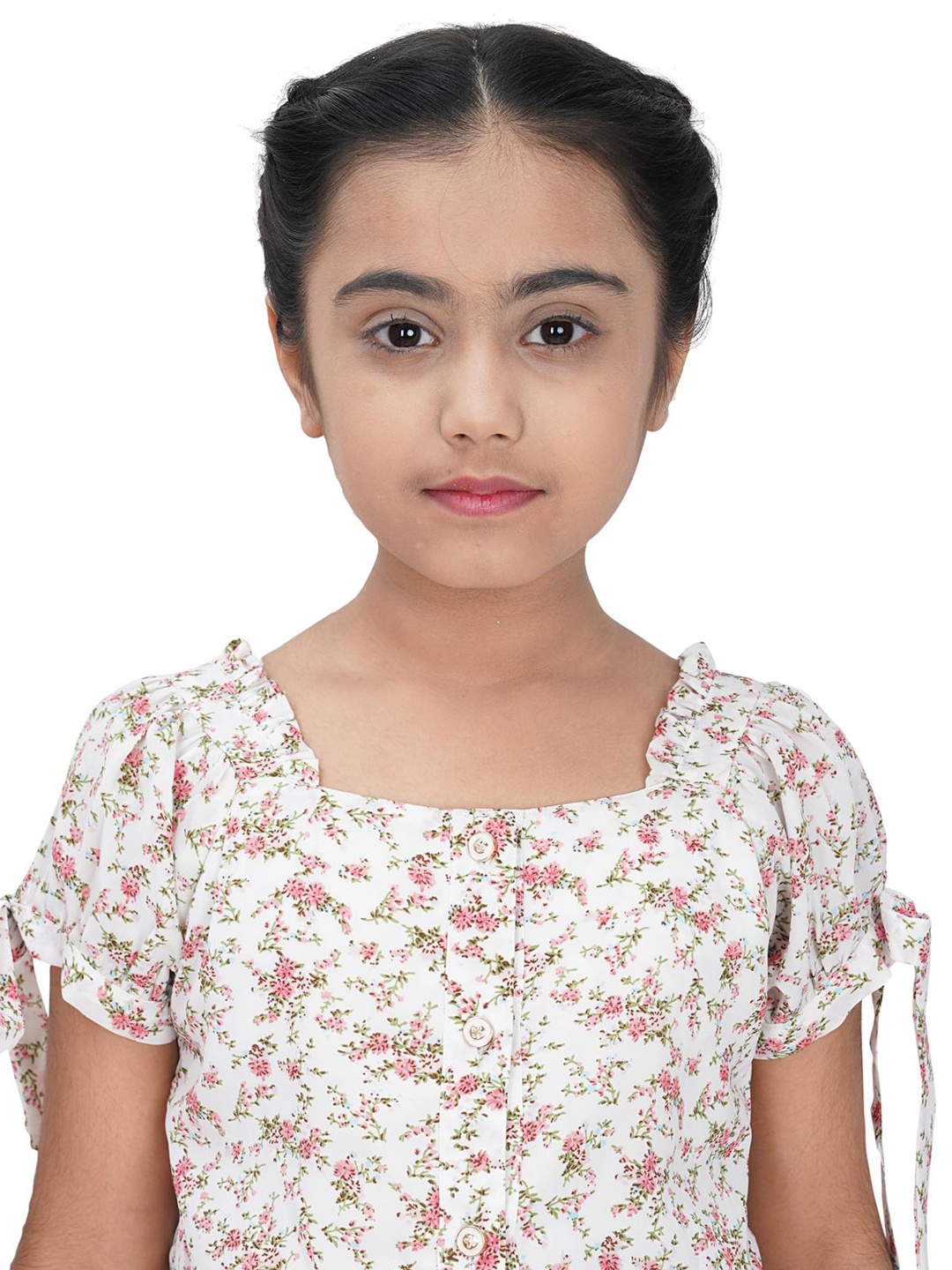 

Tiny Girl Floral Printed Puff Sleeve Top, White