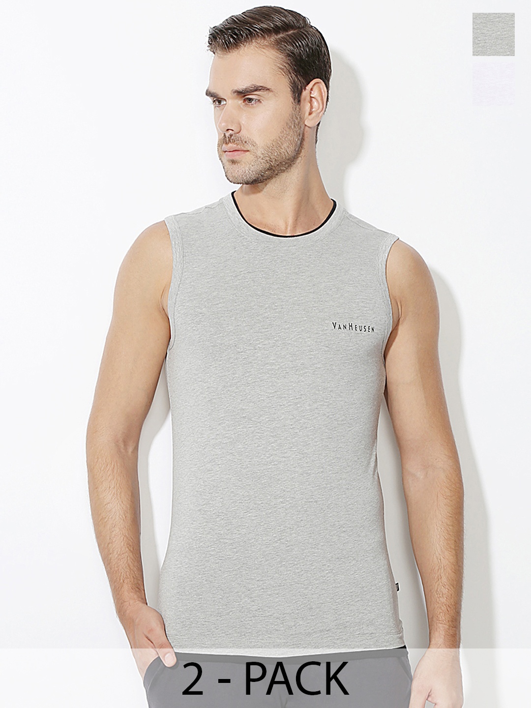 

Van Heusen Pack Of 2 Cotton Round Neck Innerwear Vests 2113554-1-2113526, Grey melange