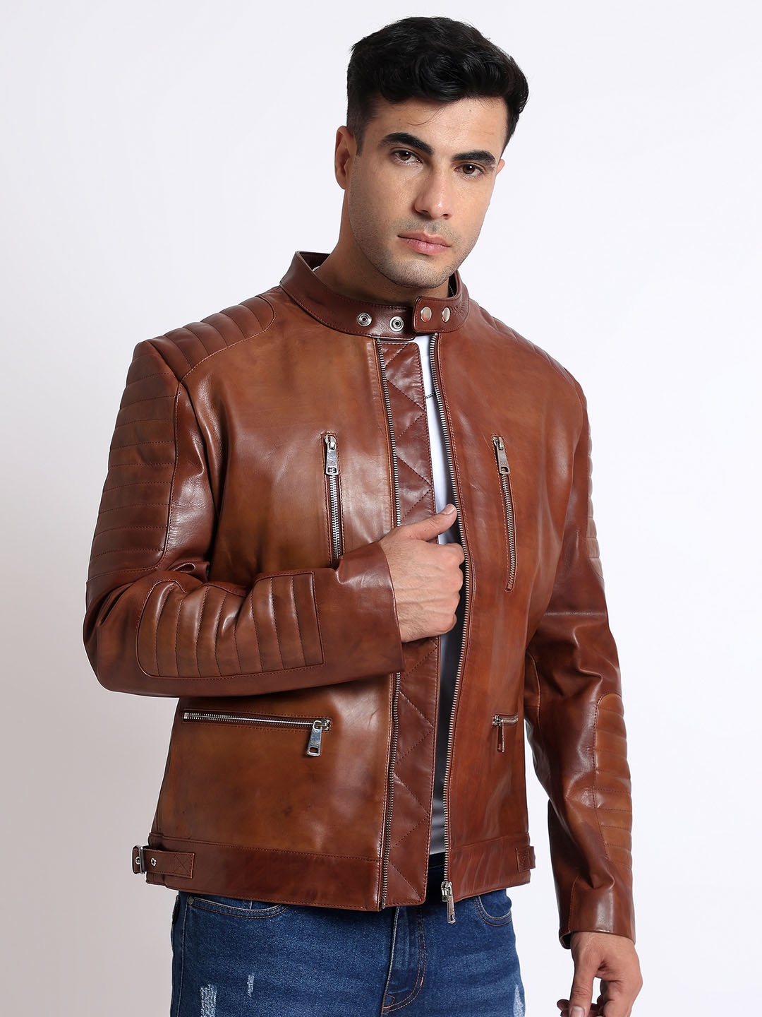 

Saint G Leather Water Resistant Biker Jacket, Burgundy