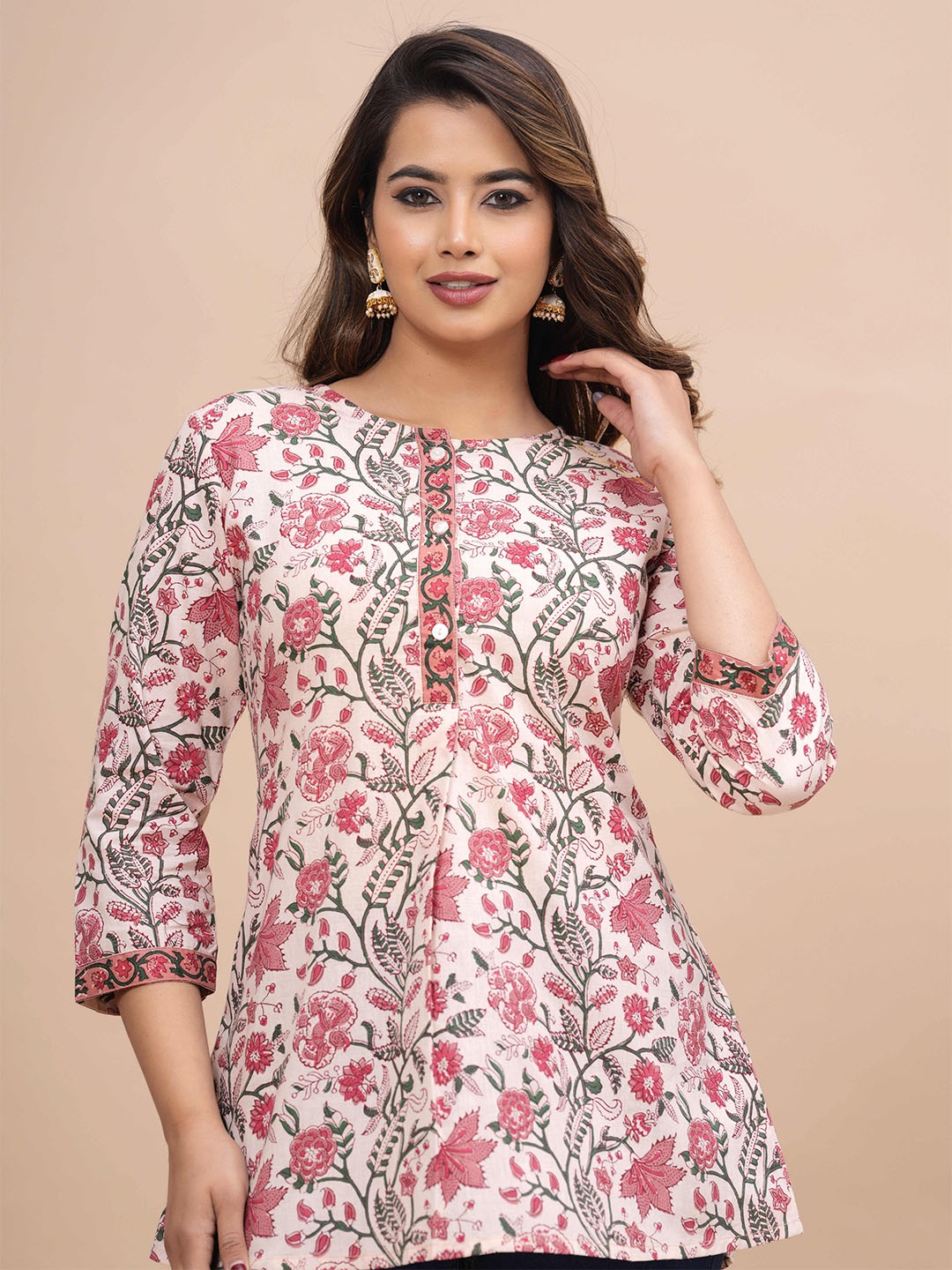 

SIDDHANAM Floral Printed Cotton Top, Pink
