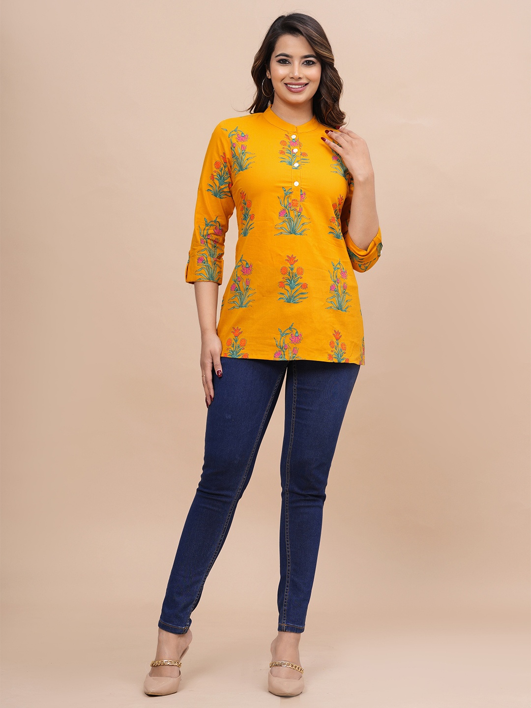 

SIDDHANAM Floral Printed Cotton Top, Yellow