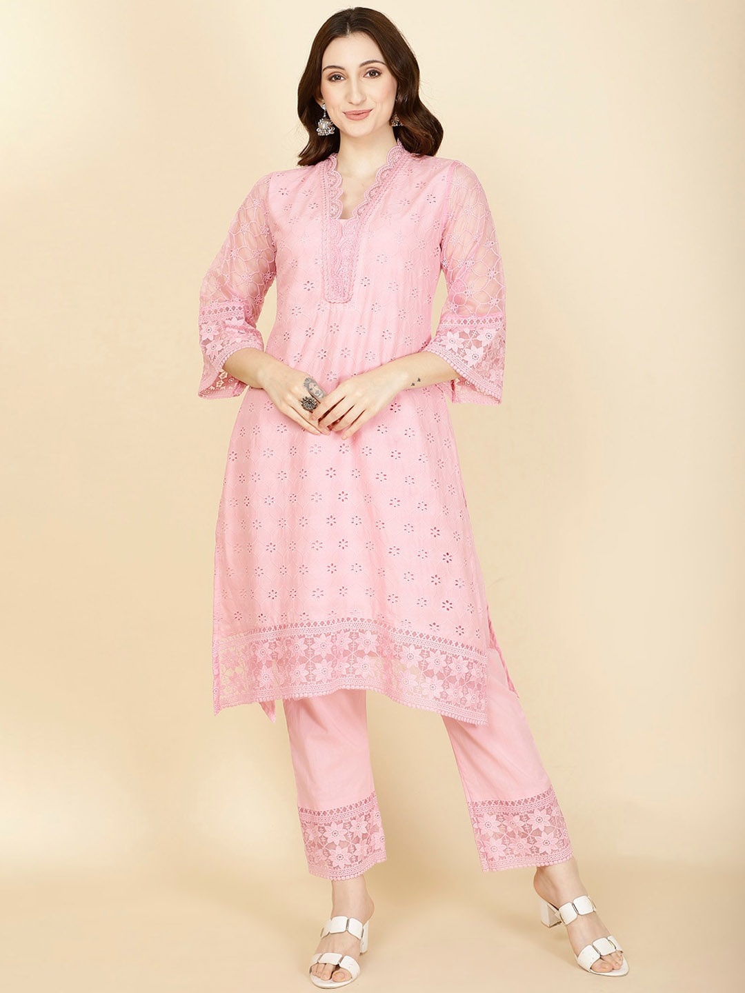 

Meena Bazaar Ethnic Motifs Printed Kurta With Trouser, Pink