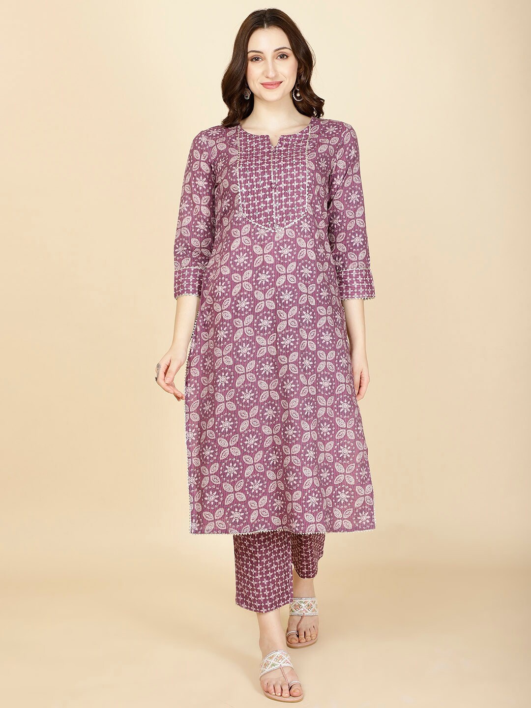 

Meena Bazaar Ethnic Motifs Printed Kurta With Trouser, Purple