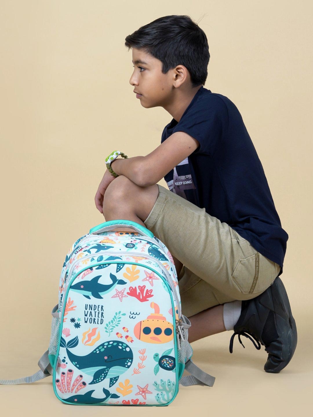 

VISMIINTREND Kids Unisex 16" Graphic Printed School Bag Backpack, Turquoise blue