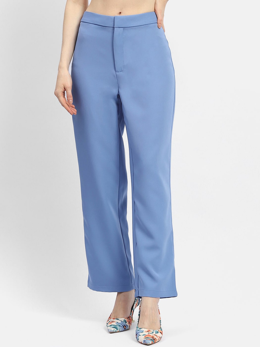 

Madame Women Mid-Rise Parallel Trousers, Blue