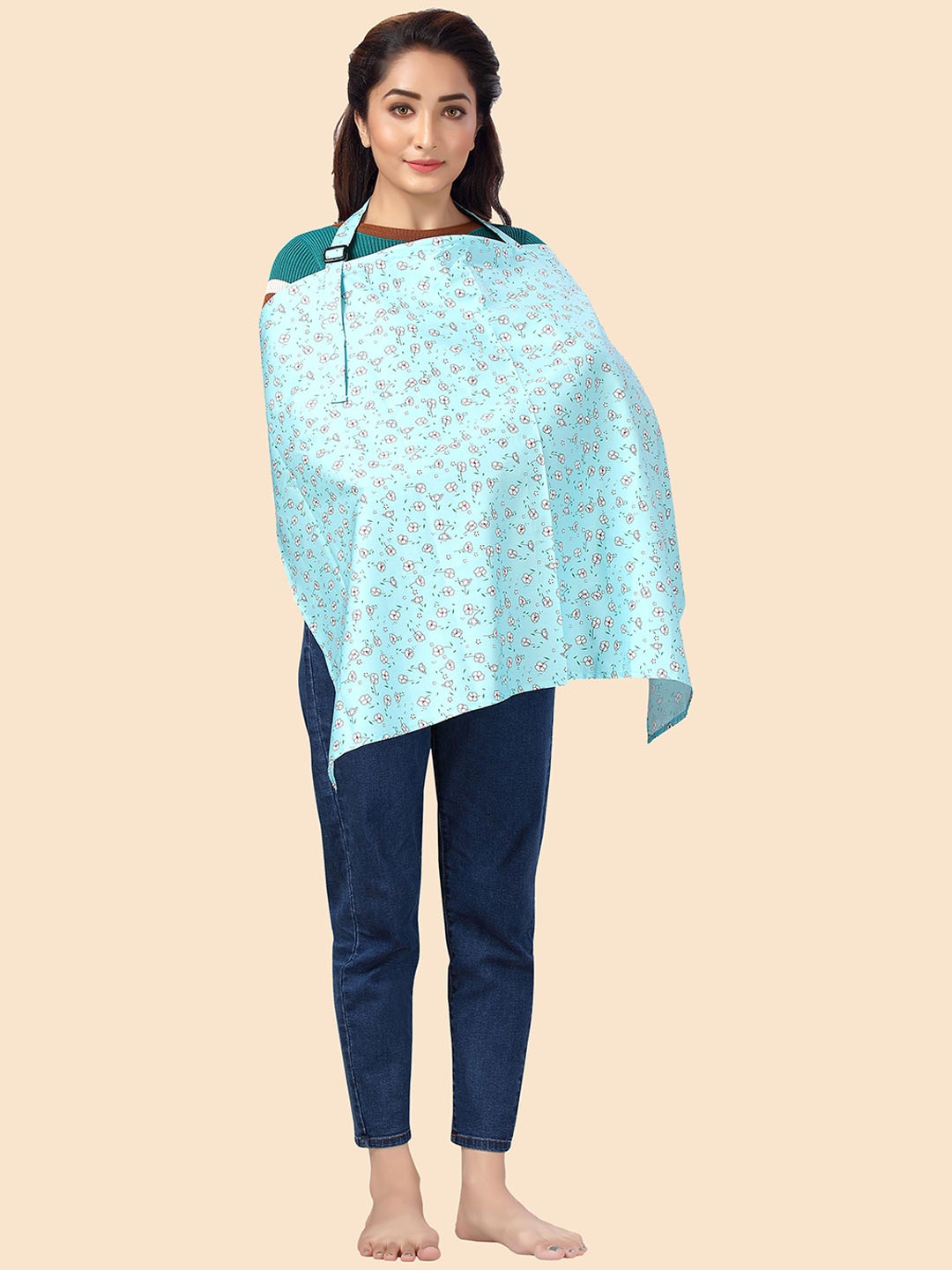 

Babywish Floral Printed Soft Cotton Breathable Nursing Cover, Blue
