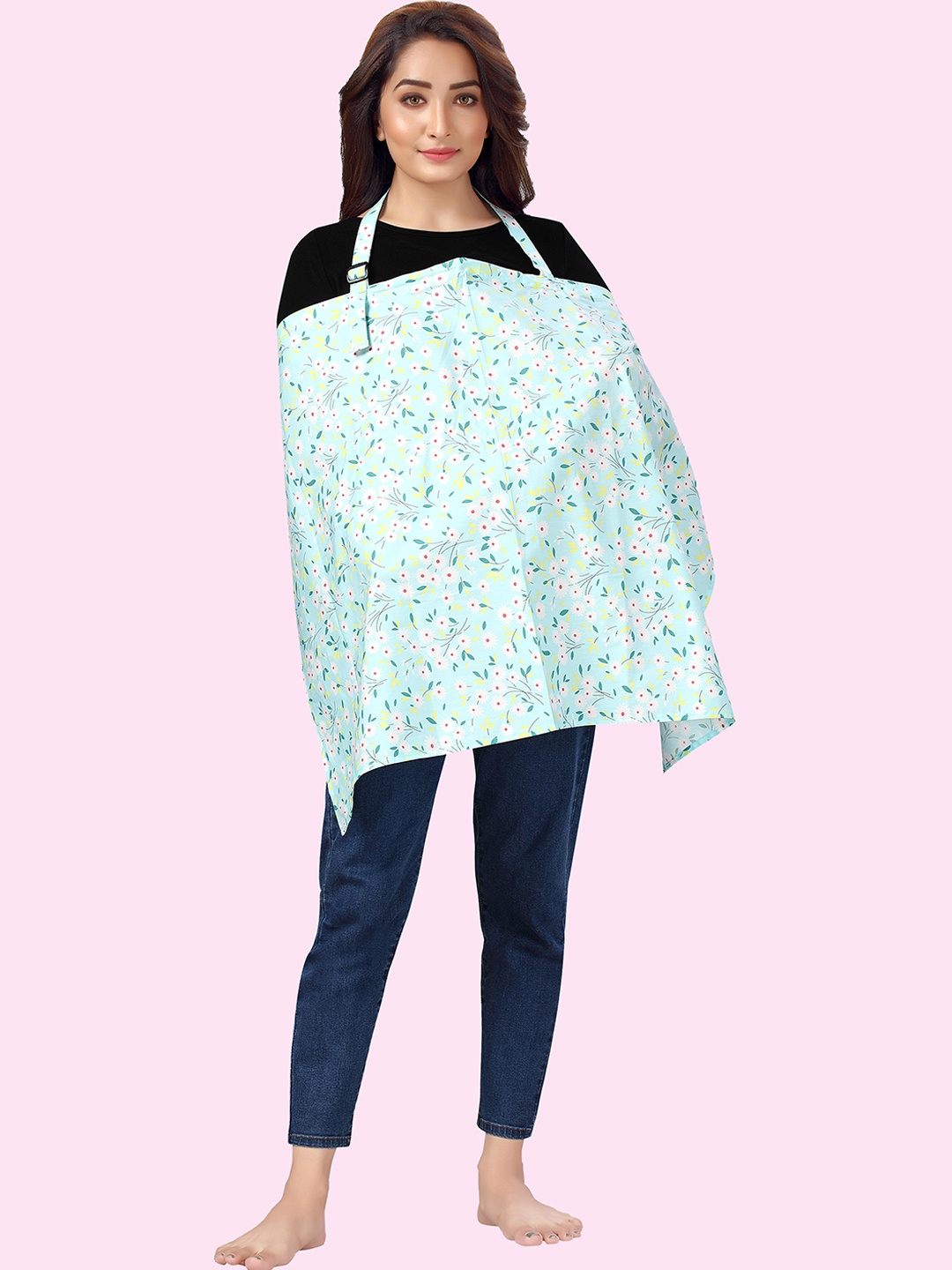 

Babywish Floral Printed Soft Cotton Breathable Nursing cover, Blue