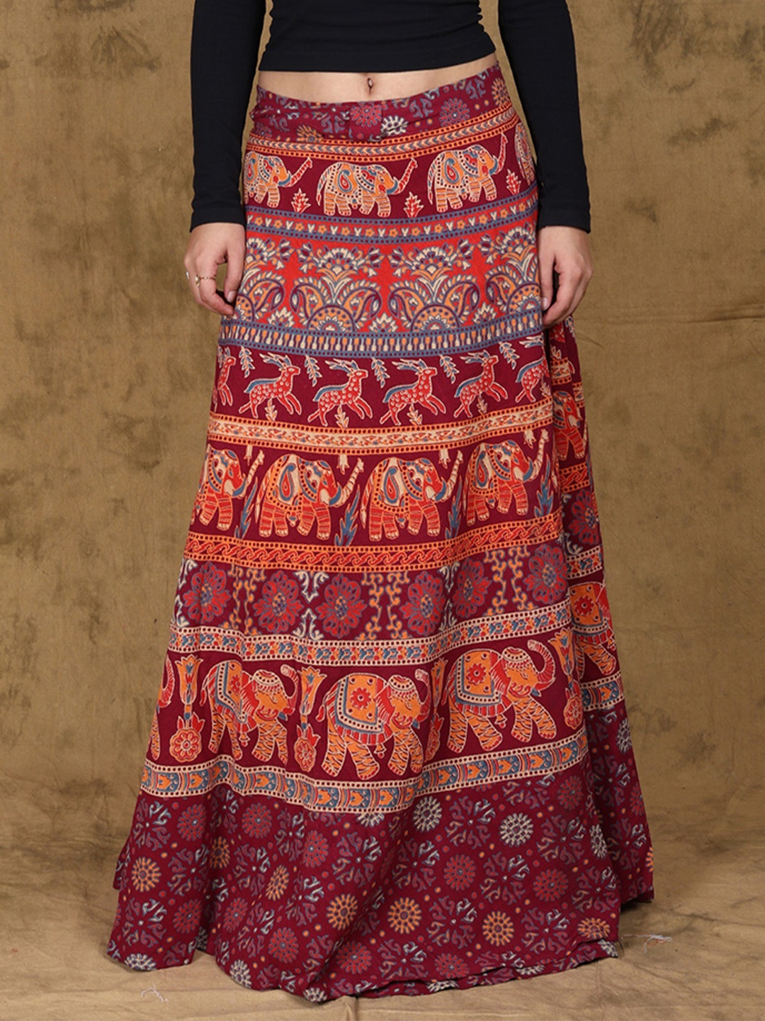 

Exotic India Printed Pure Cotton Wrap Maxi Skirts, Violet