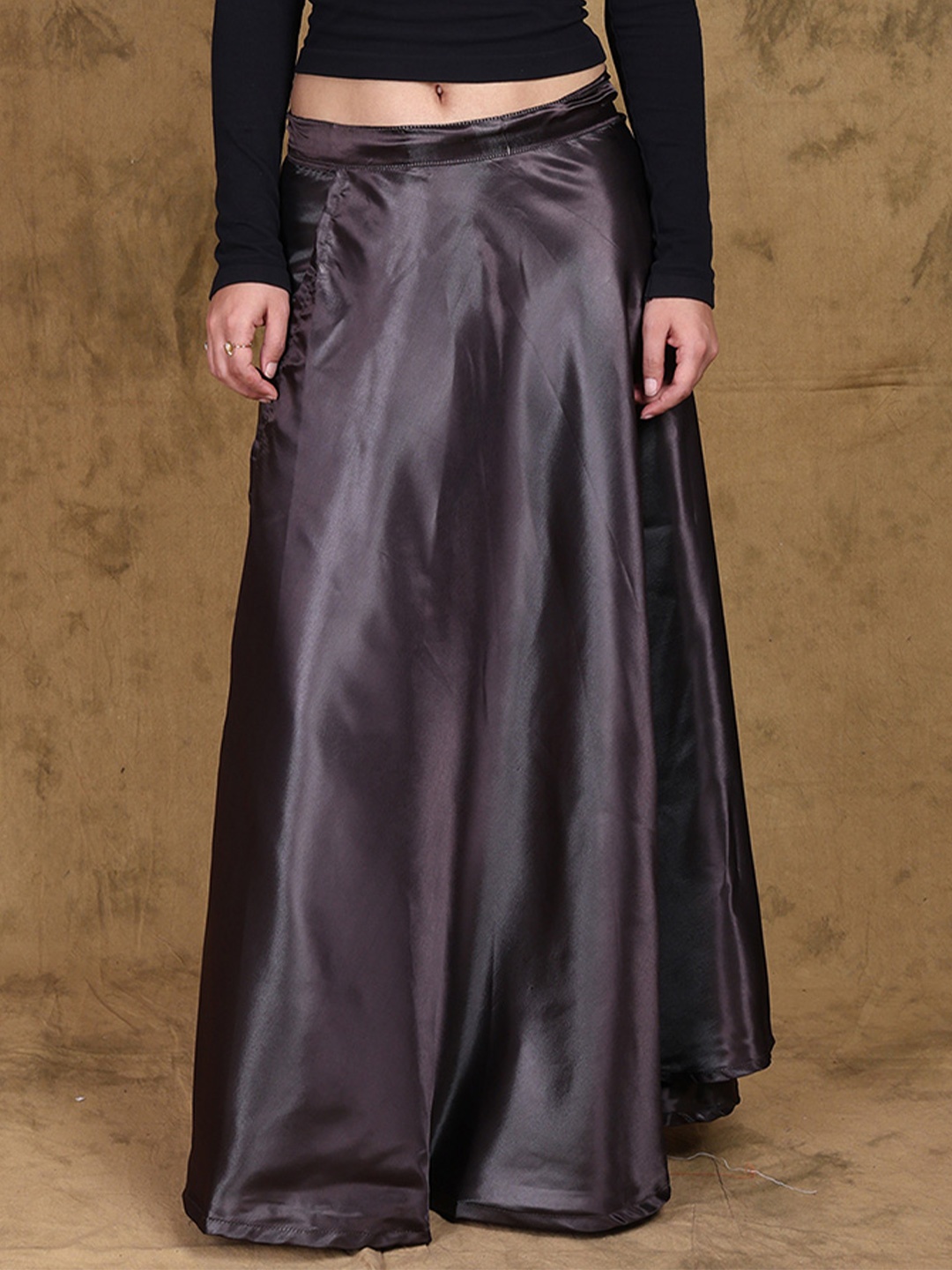 

Exotic India Wrap Flared Maxi Skirts, Black