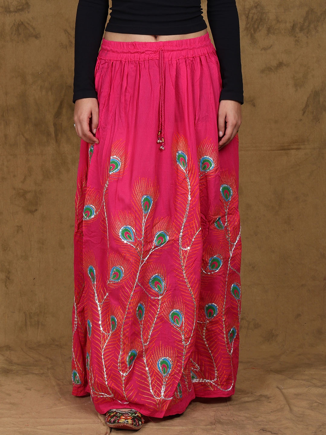 

Exotic India Printed A-Line Maxi Skirts, Magenta