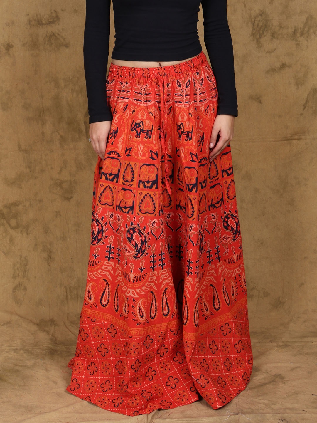 

Exotic India Printed A-Line Maxi Skirts, Red