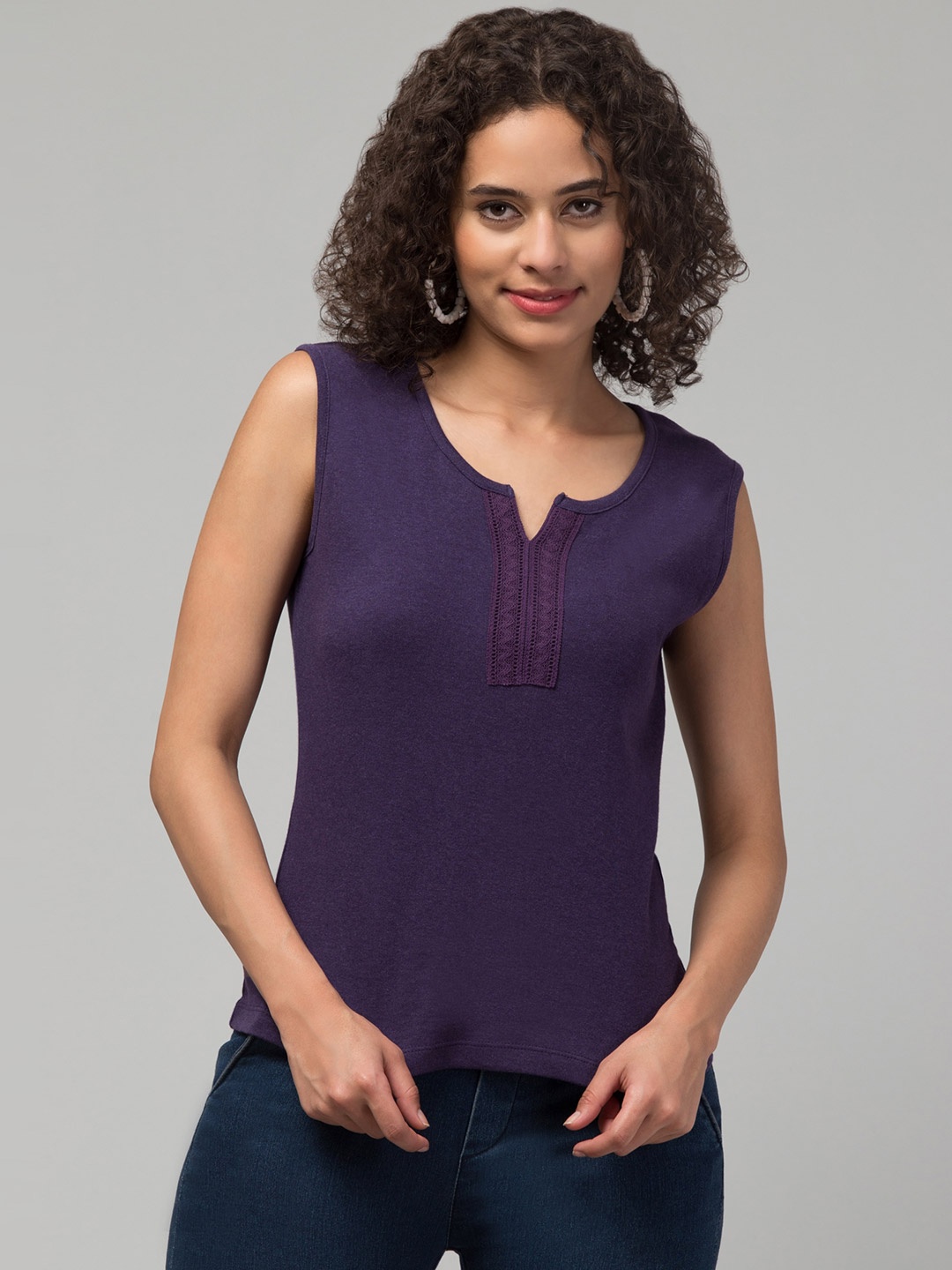 

BAESD Notch Neck Sleeveless Casual T-shirt, Purple