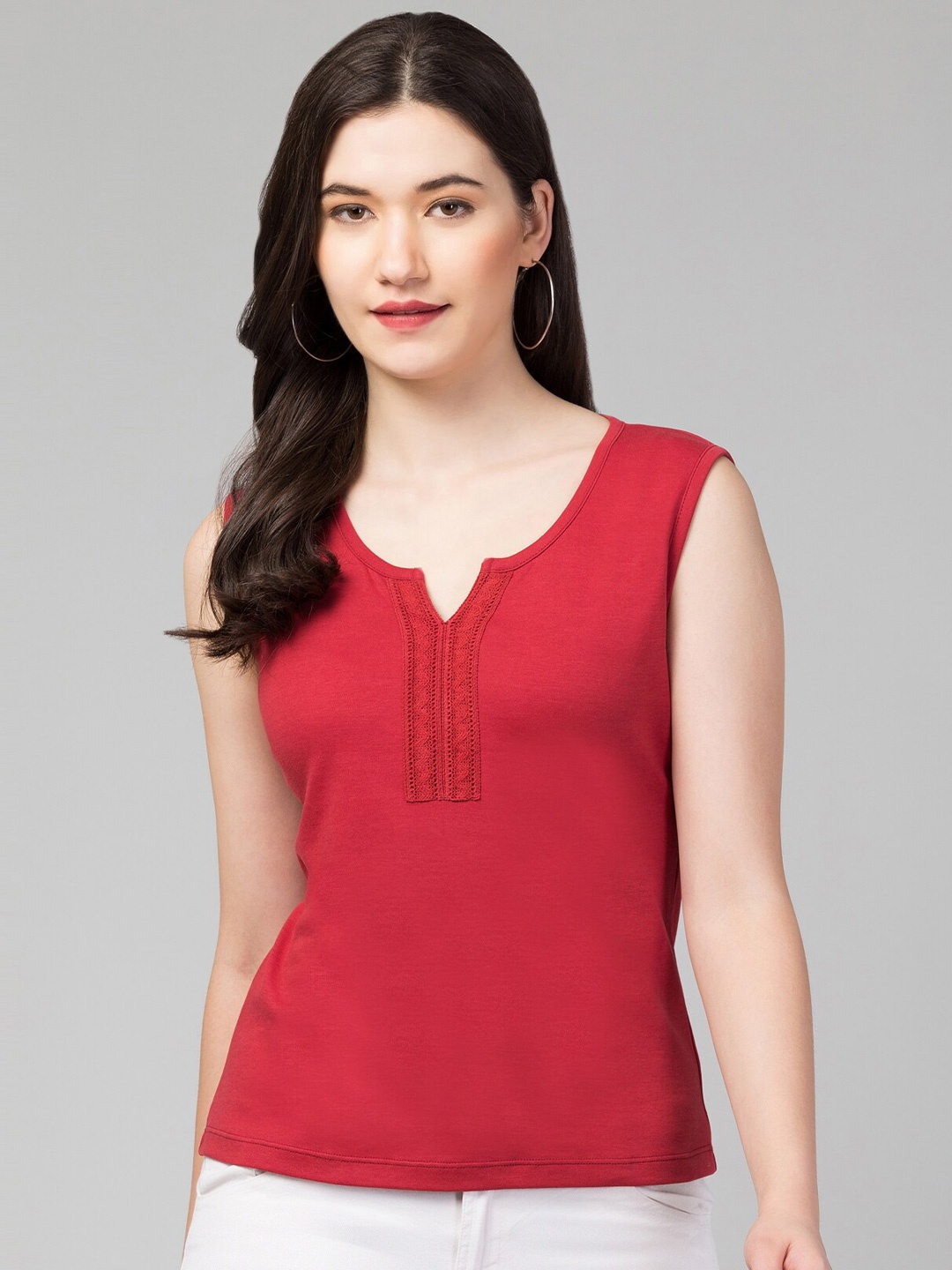 

BAESD Notch Neck Sleeveless Casual T-shirt, Maroon